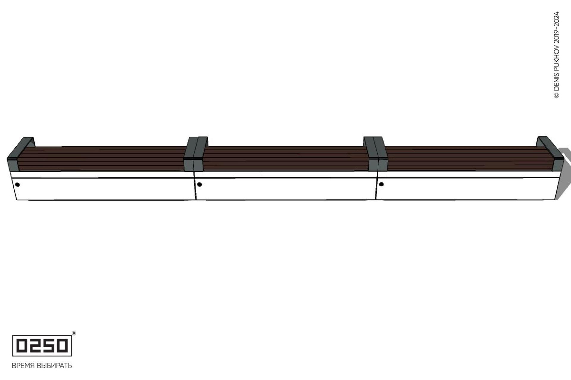 Уличная Скамейка трехпролетная с частыми подлокотниками на блоке производство 0250