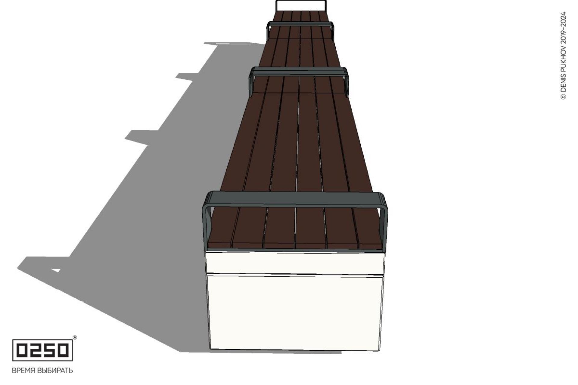 Уличная Скамейка трехпролетная с частыми подлокотниками на блоке производство 0250