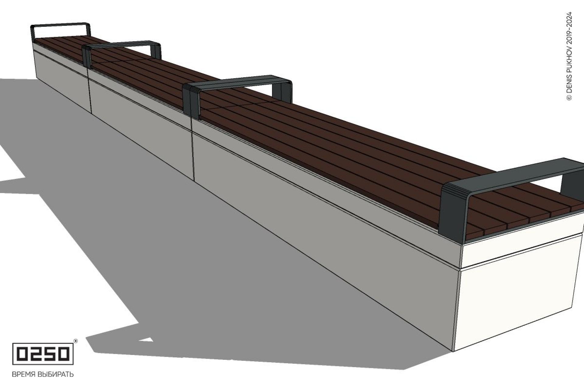Уличная Скамейка трехпролетная с частыми подлокотниками на блоке производство 0250