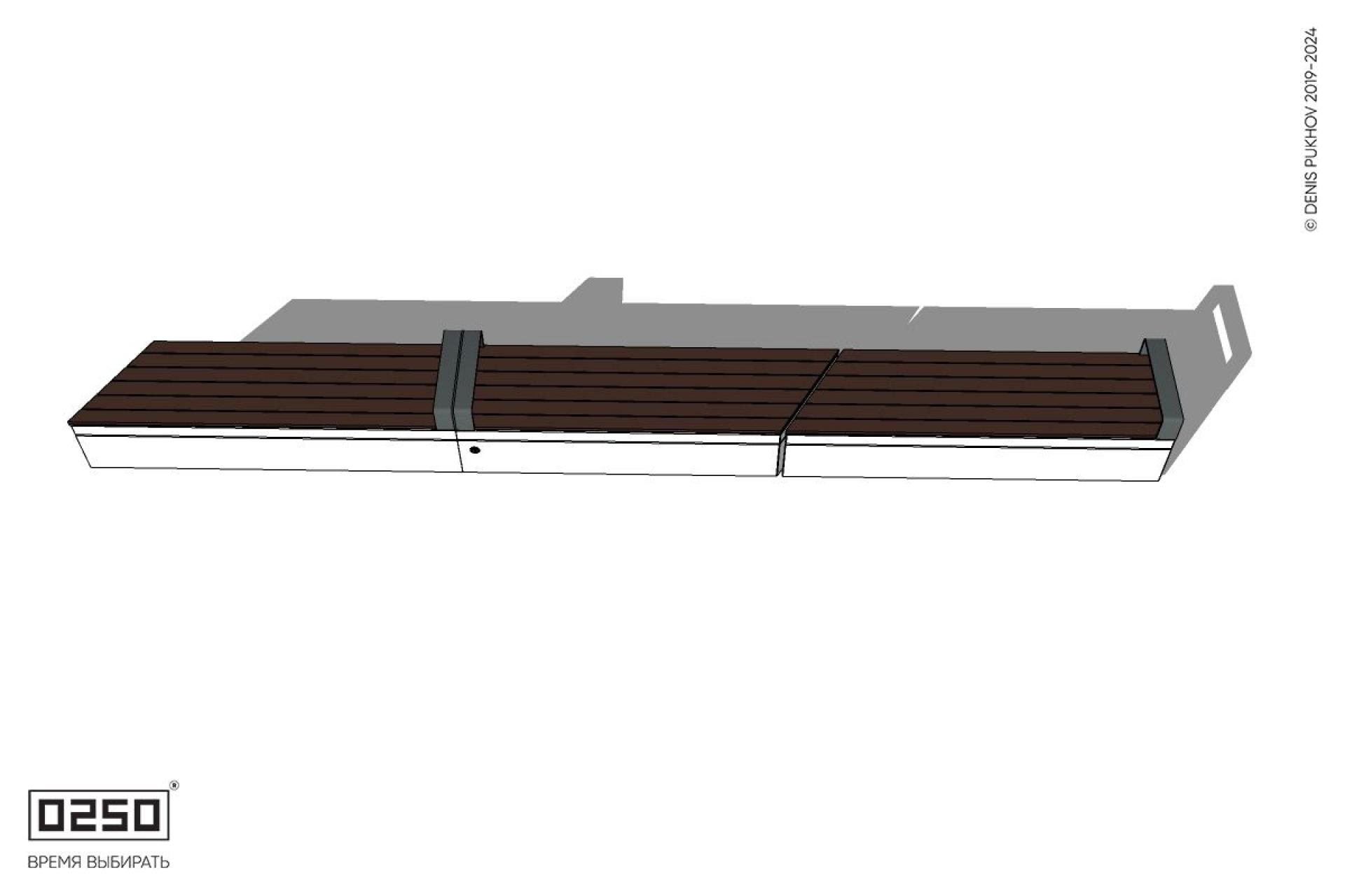 Уличная Скамейка скошенная справа трехпролетная на блоке с подлокотниками производство 0250