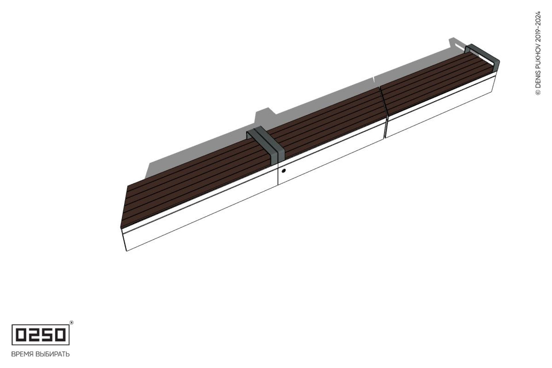 Уличная Скамейка скошенная справа трехпролетная на блоке с подлокотниками производство 0250