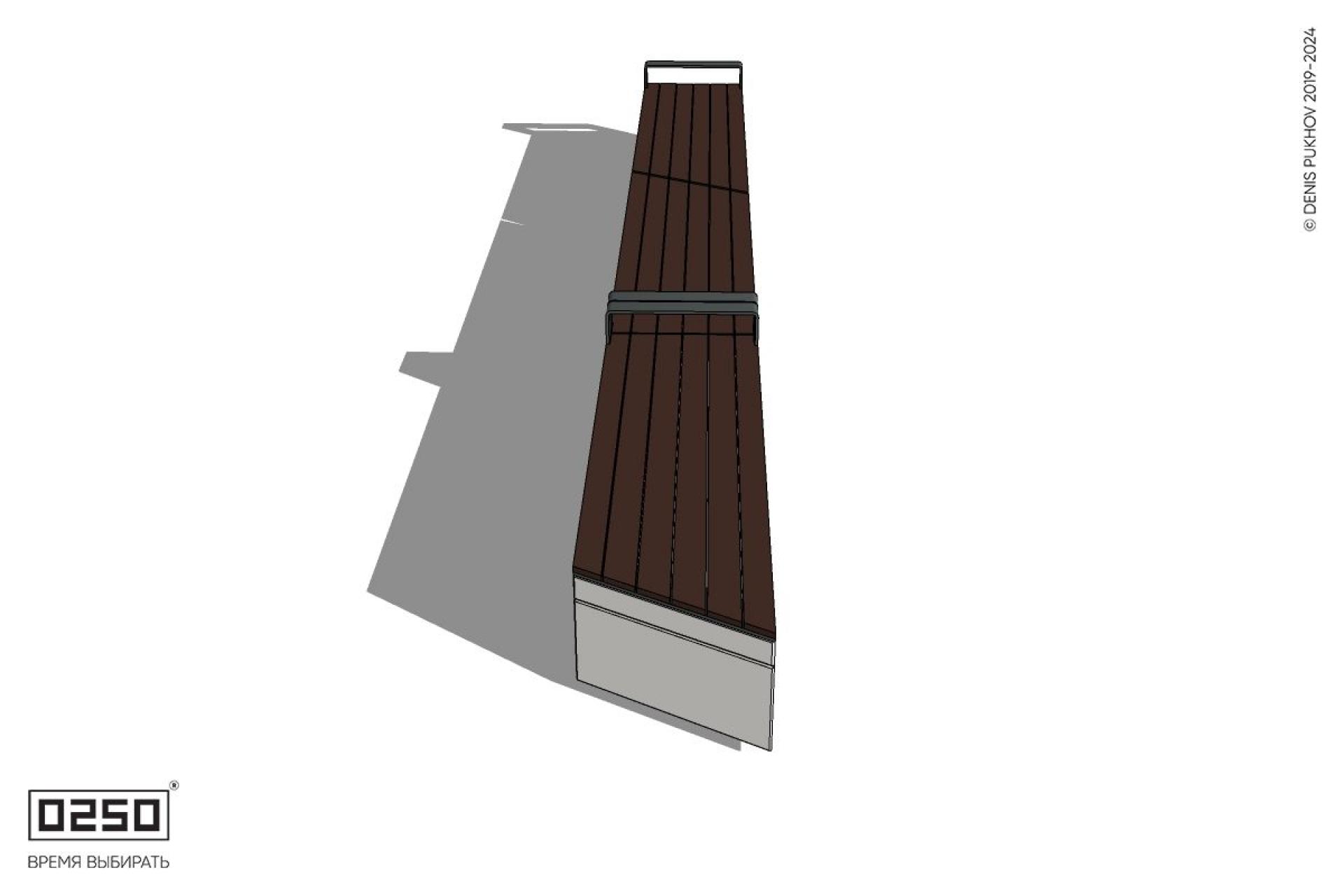 Уличная Скамейка скошенная справа трехпролетная на блоке с подлокотниками производство 0250