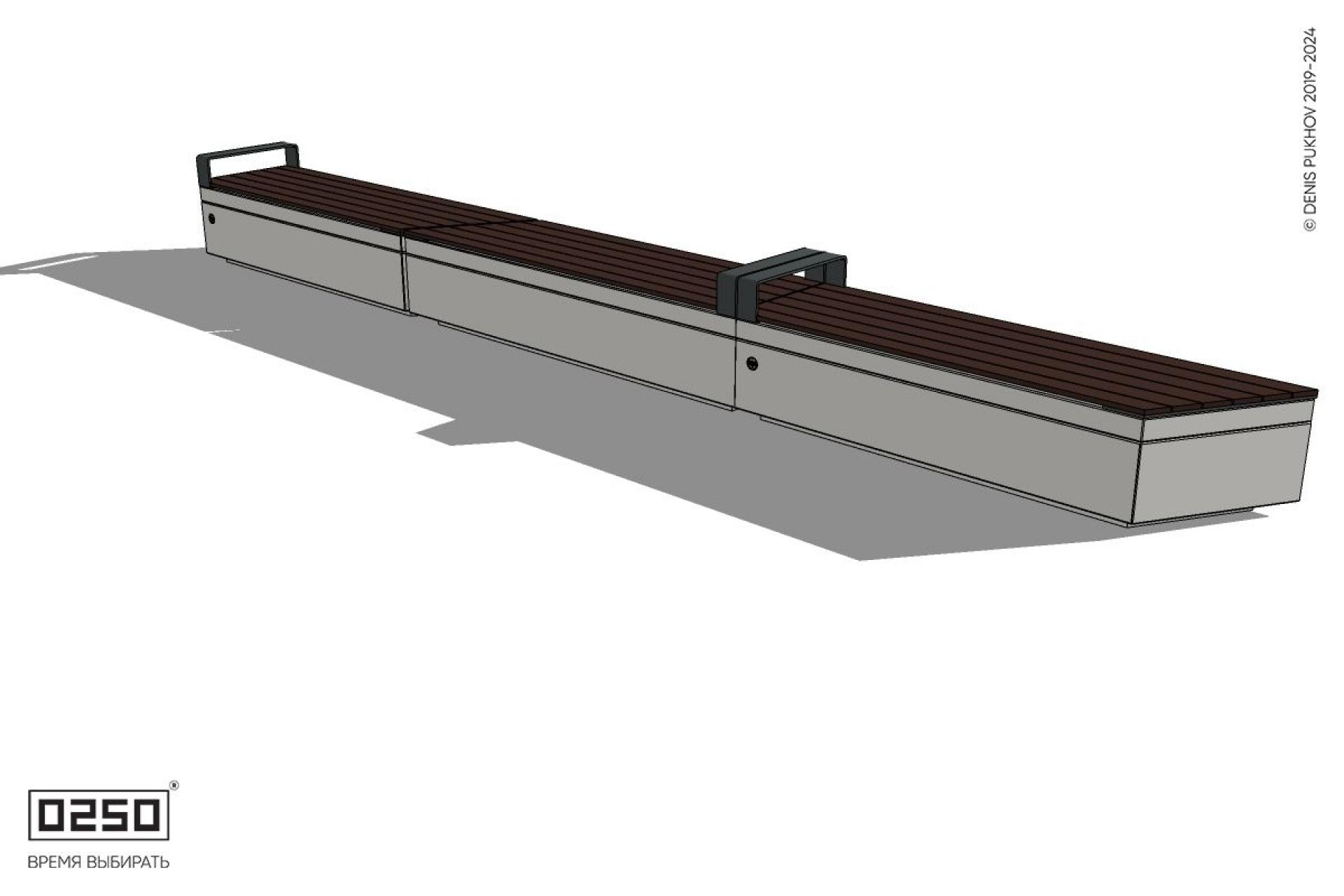 Уличная Скамейка скошенная справа трехпролетная на блоке с подлокотниками производство 0250