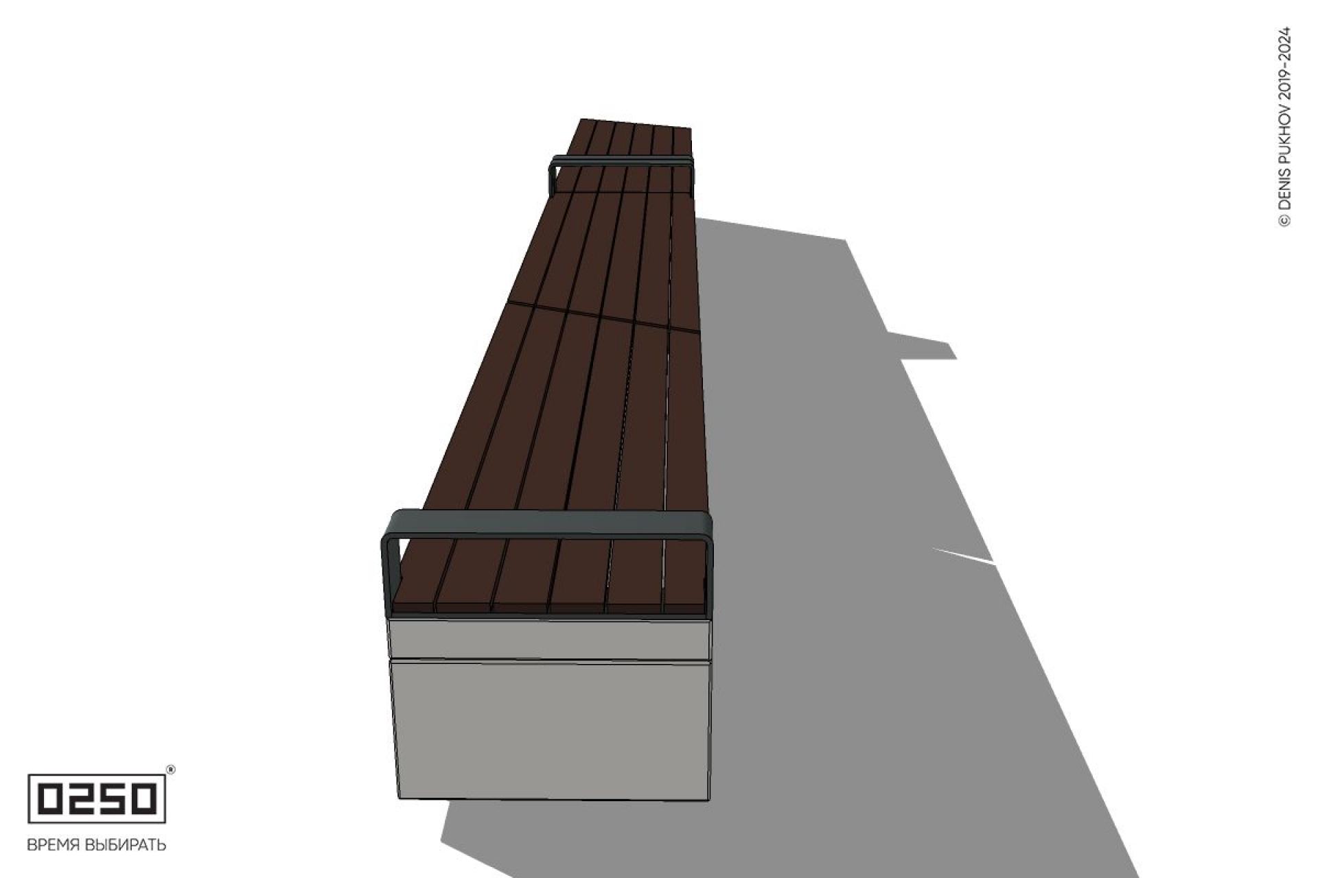 Уличная Скамейка скошенная справа трехпролетная на блоке с подлокотниками производство 0250