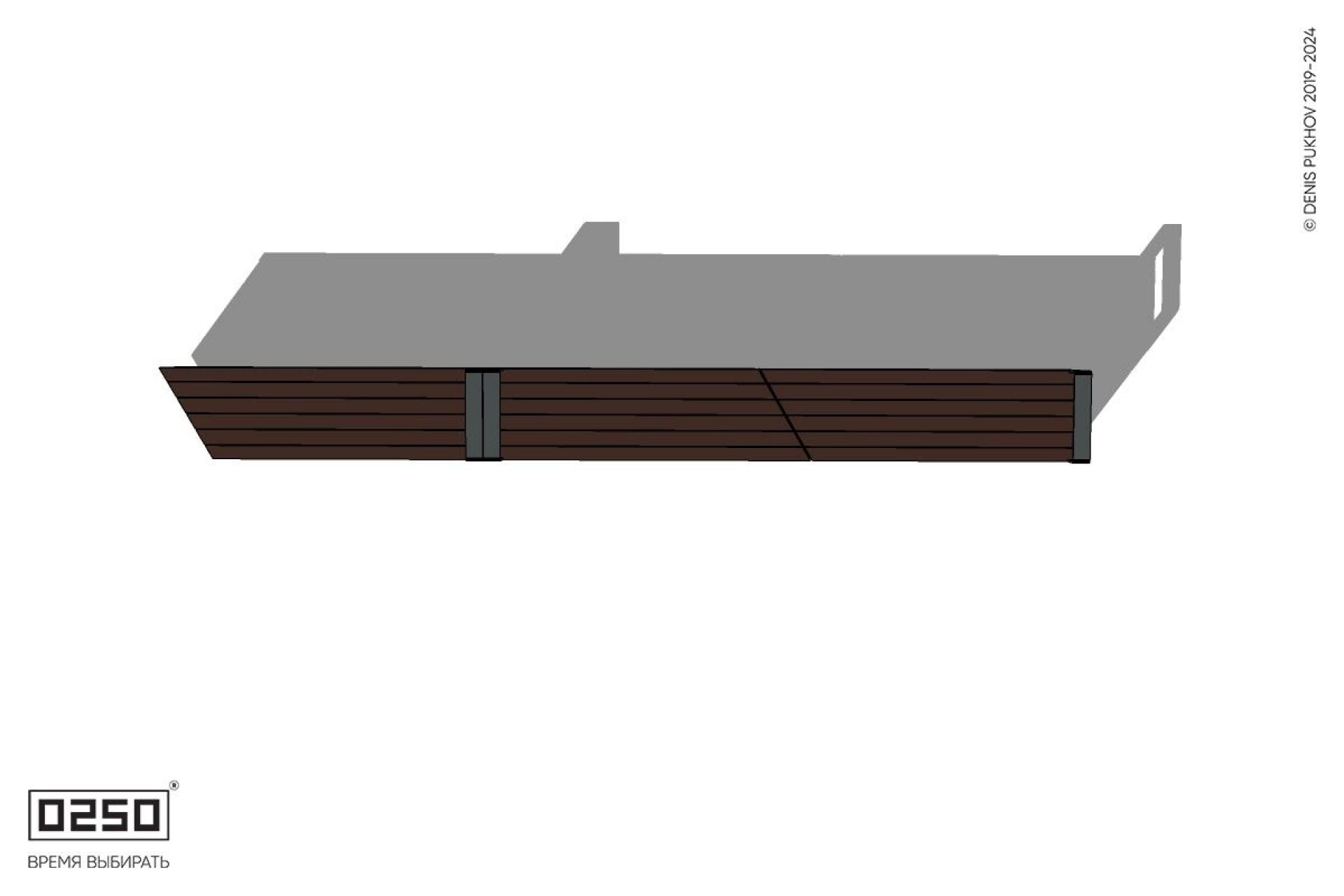 Уличная Скамейка скошенная справа трехпролетная с редкими подлокотниками на блоке производство 0250, module