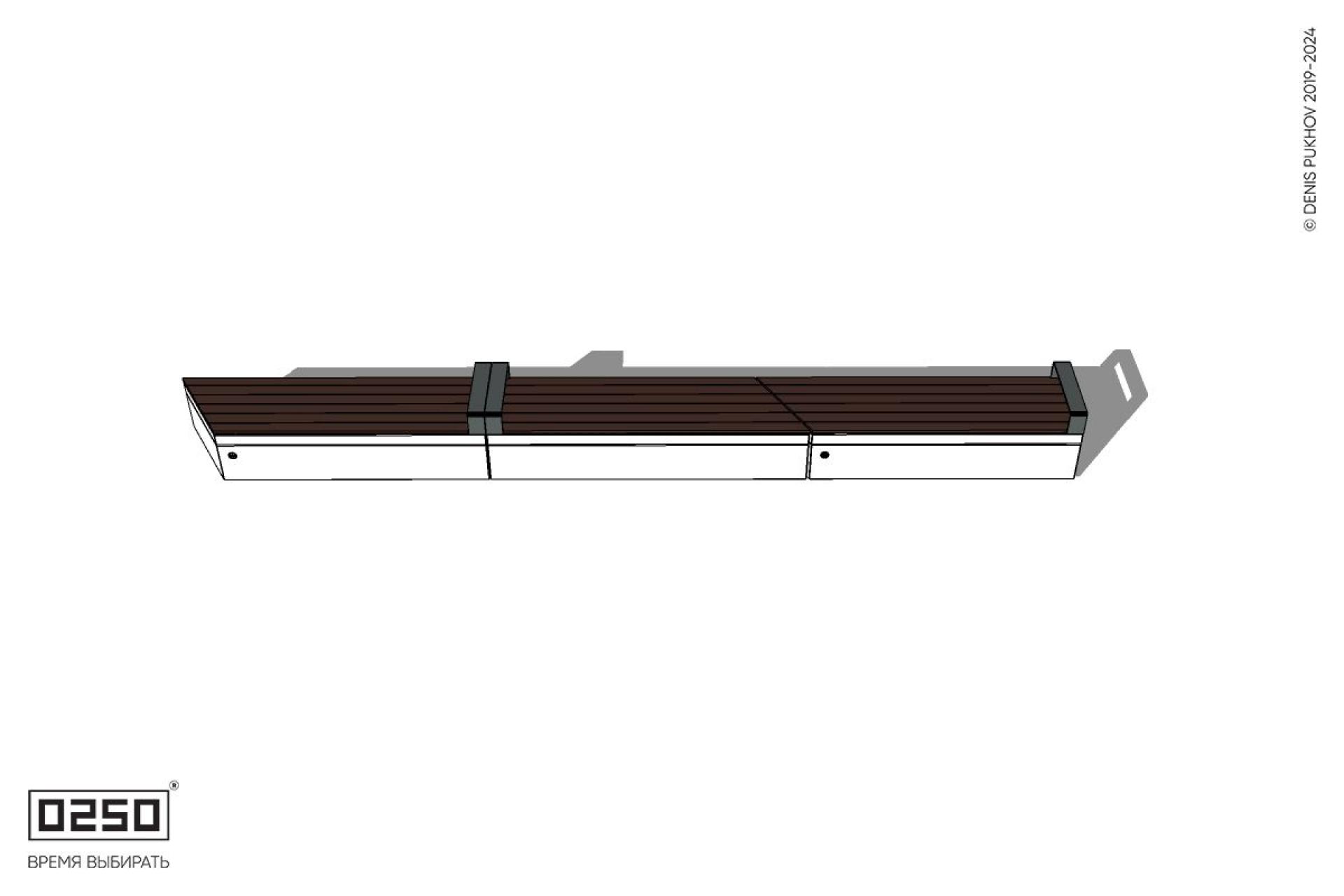 Уличная Скамейка скошенная справа трехпролетная с редкими подлокотниками на блоке производство 0250