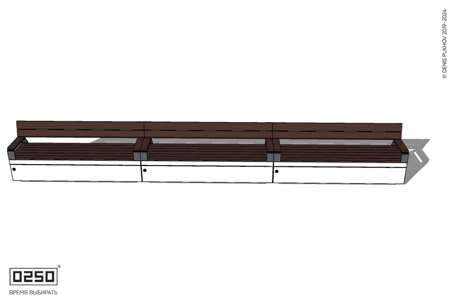 Уличная Скамейка трехпролетная со спинкой и подлокотниками на блоке производство 0250