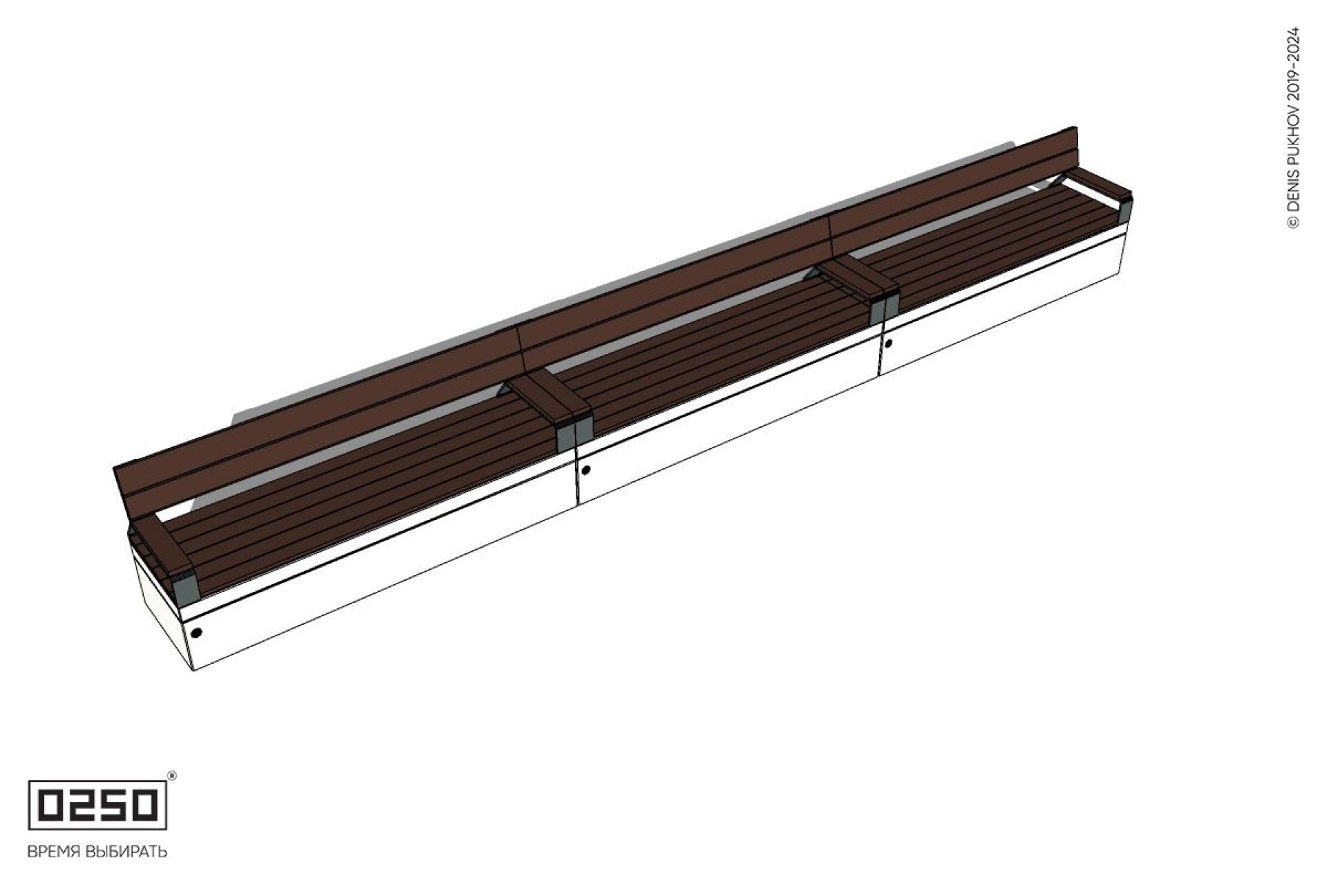 Уличная Скамейка трехпролетная со спинкой и подлокотниками на блоке производство 0250