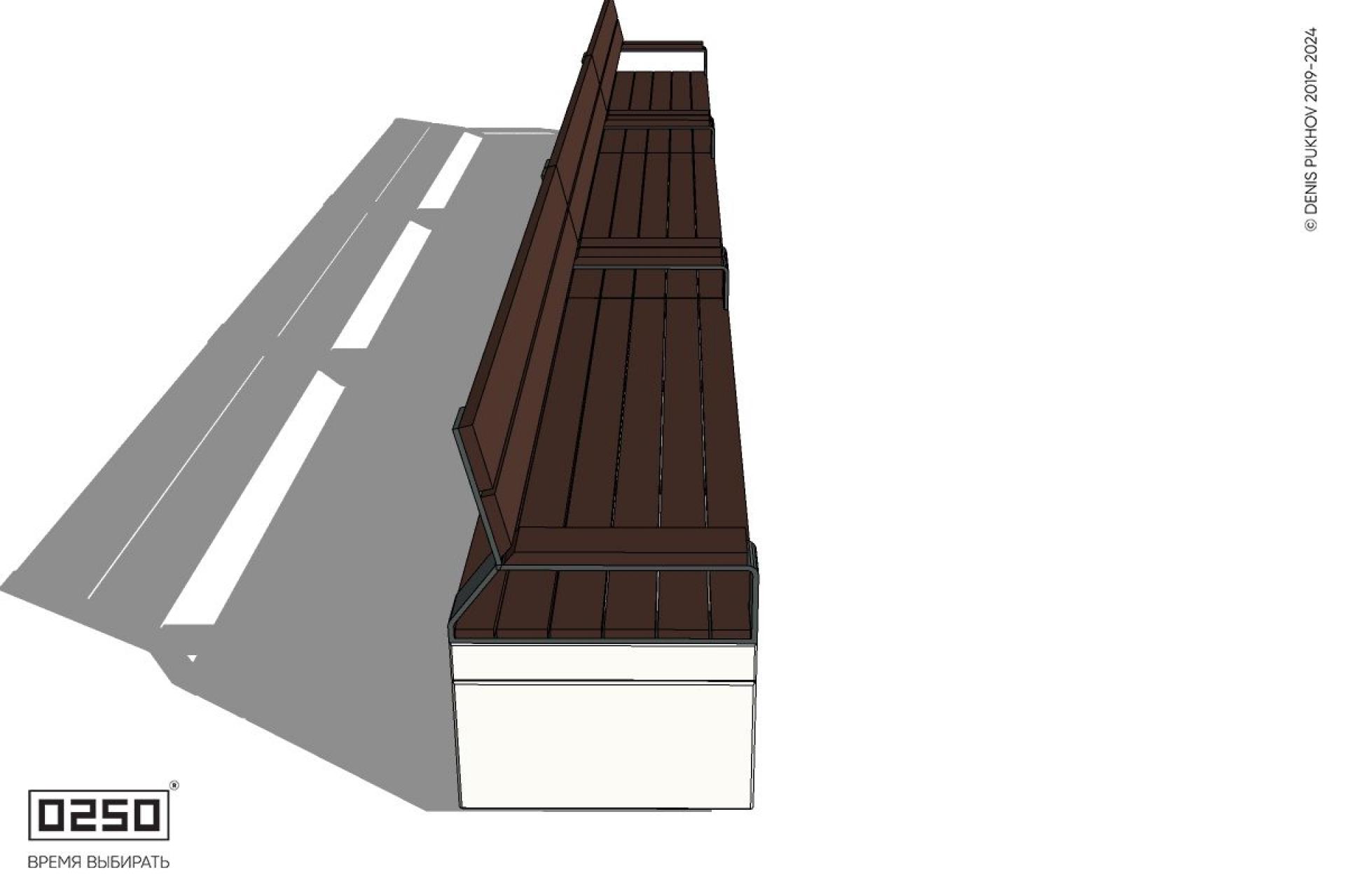 Уличная Скамейка трехпролетная со спинкой и подлокотниками на блоке производство 0250