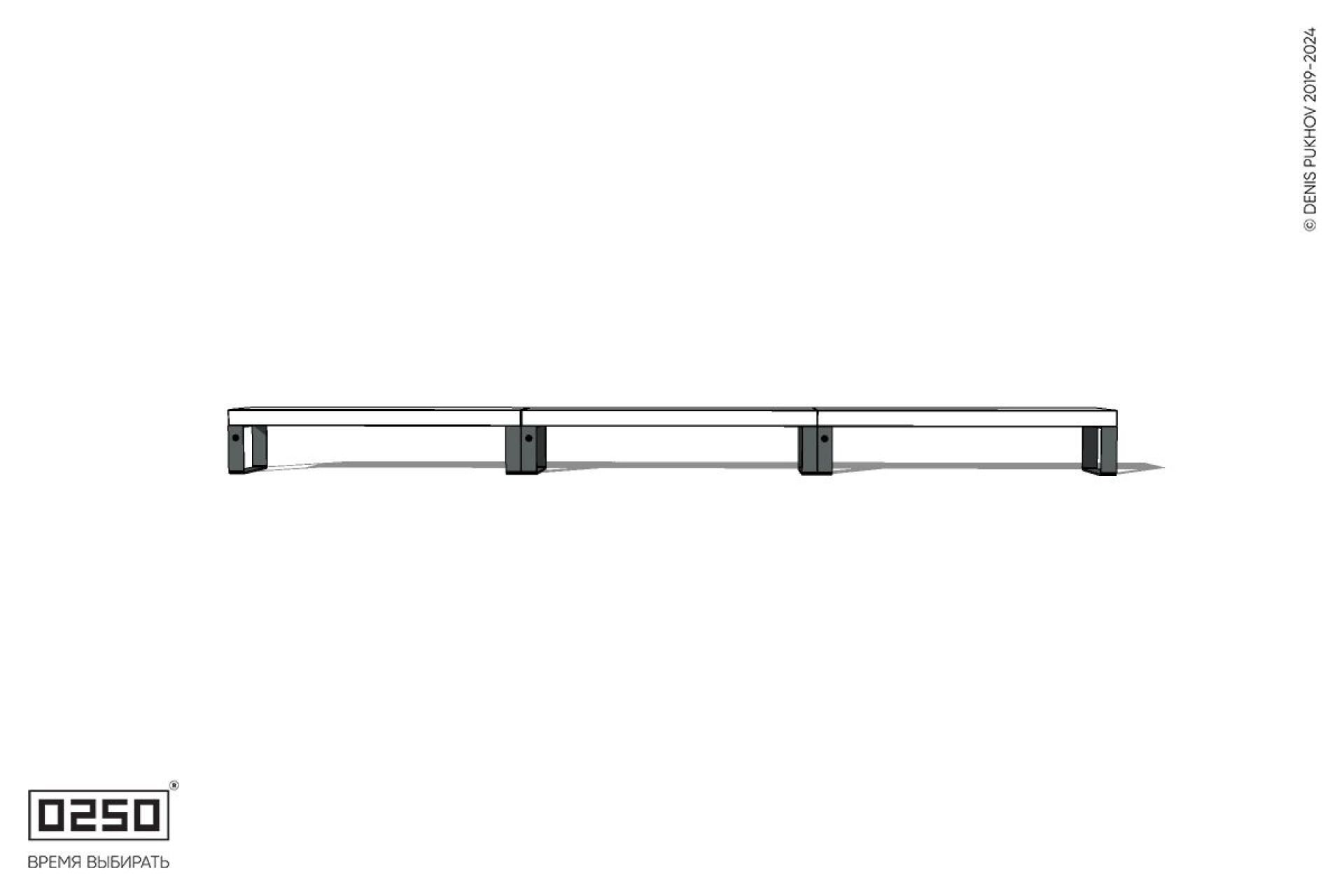 Уличная Бетонная трехпролетная скамейка на ножках производство 0250 Уличная Бетонная трехпролетная скамейка на ножках производство 0250