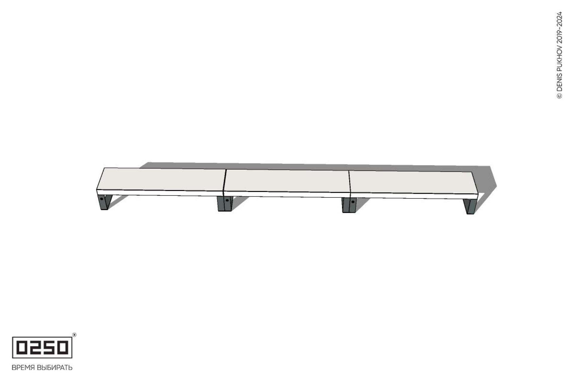 Уличная Бетонная трехпролетная скамейка на ножках производство 0250 Уличная Бетонная трехпролетная скамейка на ножках производство 0250