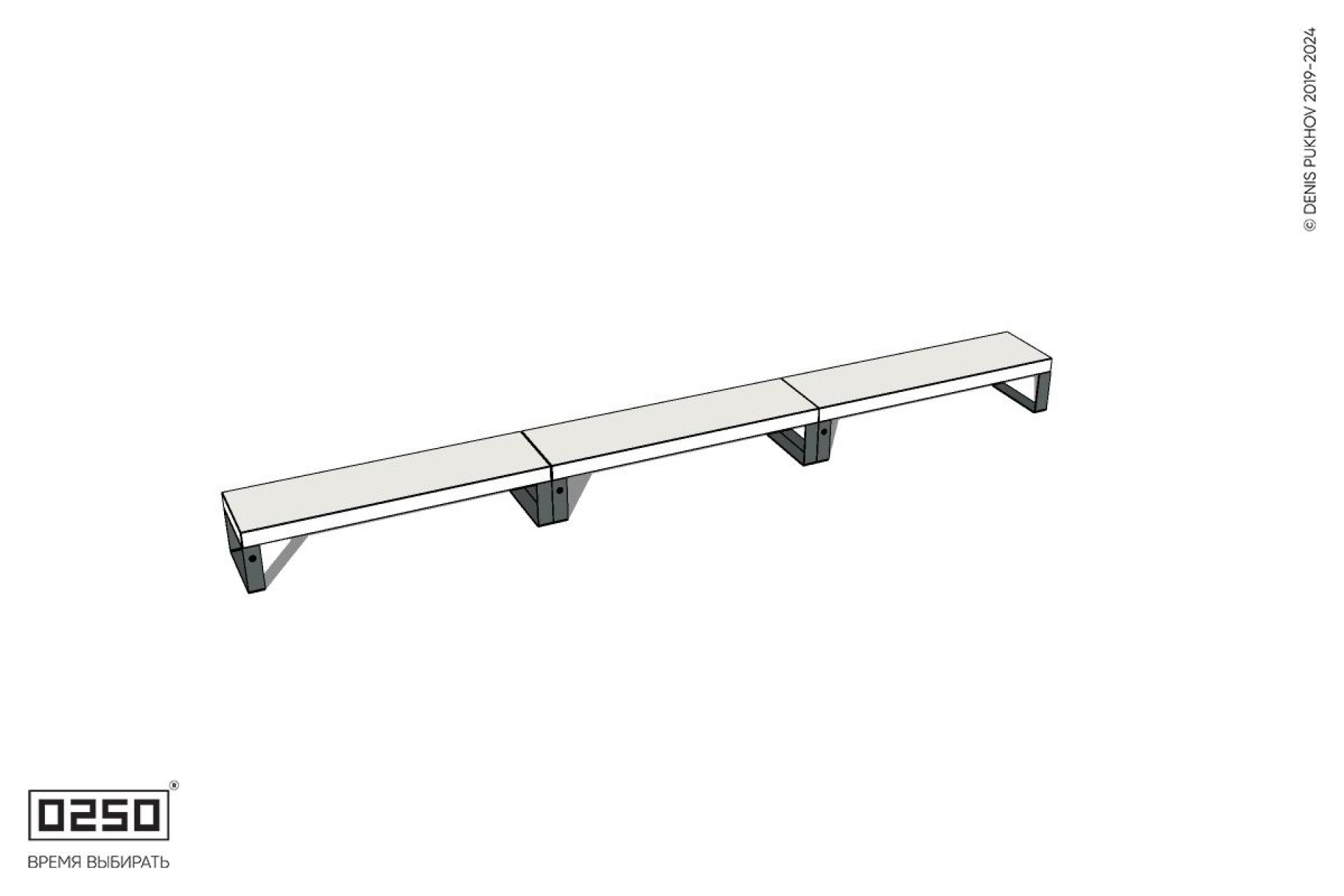 Уличная Бетонная трехпролетная скамейка на ножках производство 0250 Уличная Бетонная трехпролетная скамейка на ножках производство 0250