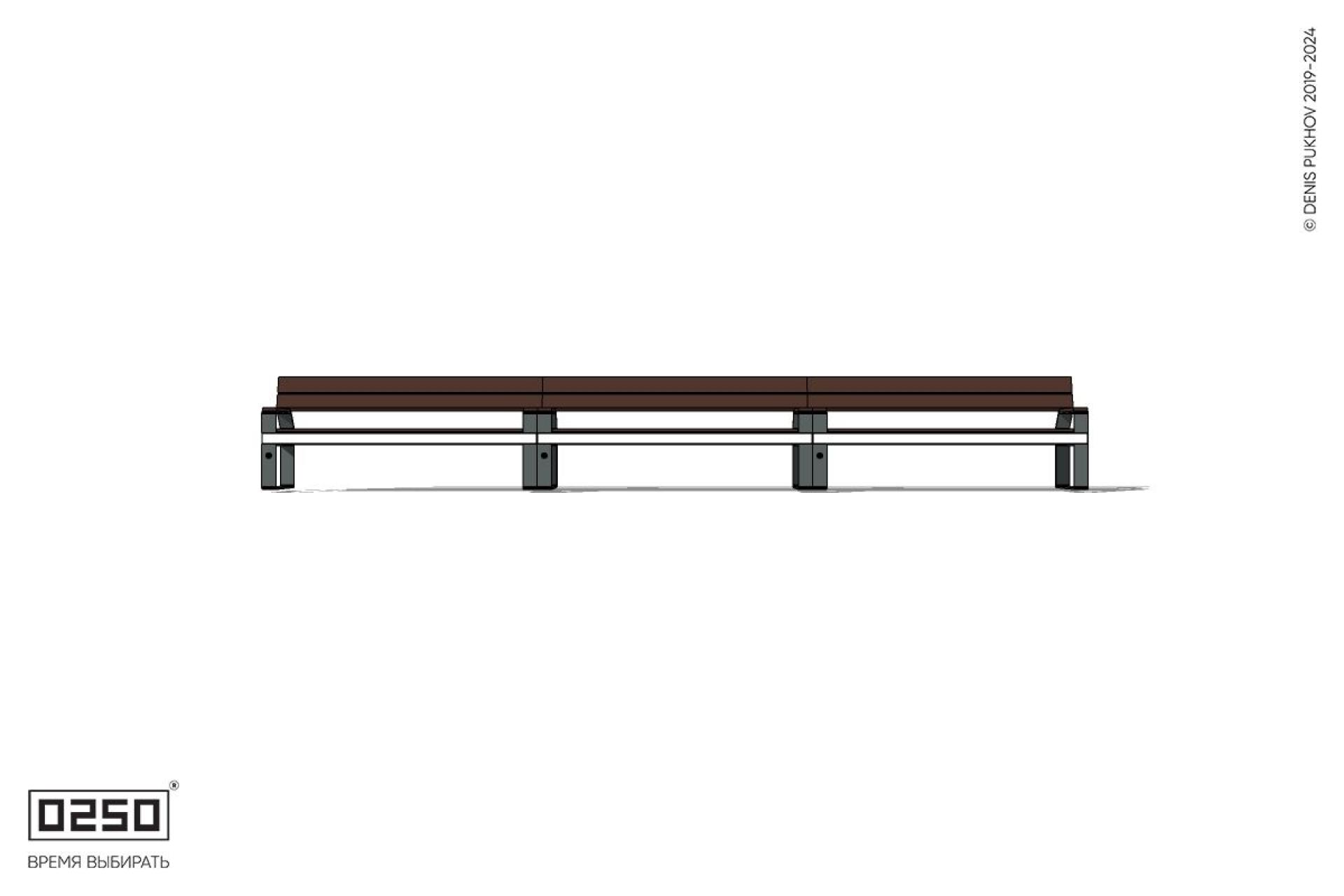 Уличная Скамейка трехпролетная со спинкой и подлокотником на ножках производство 0250
