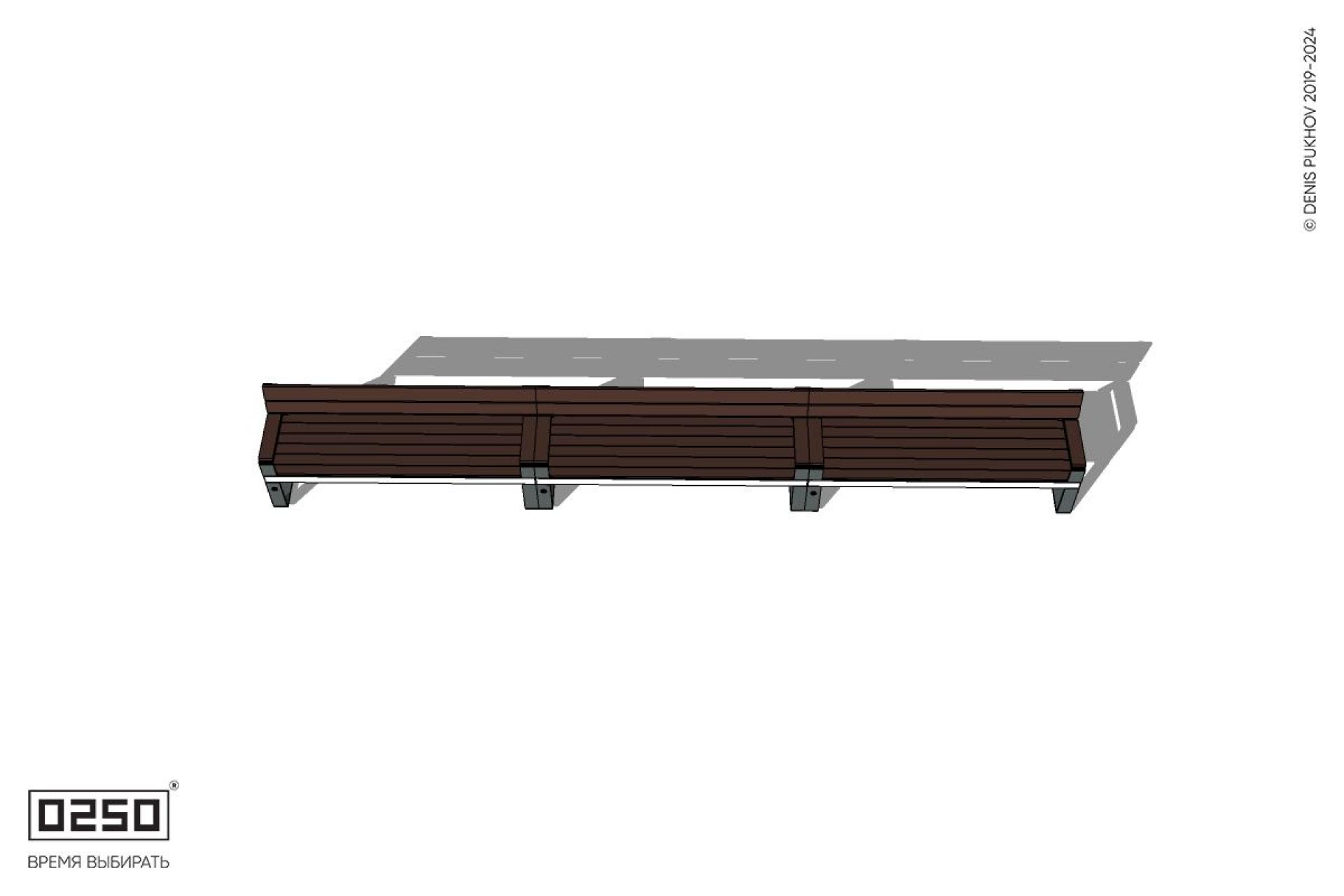 Уличная Скамейка трехпролетная со спинкой и подлокотником на ножках производство 0250