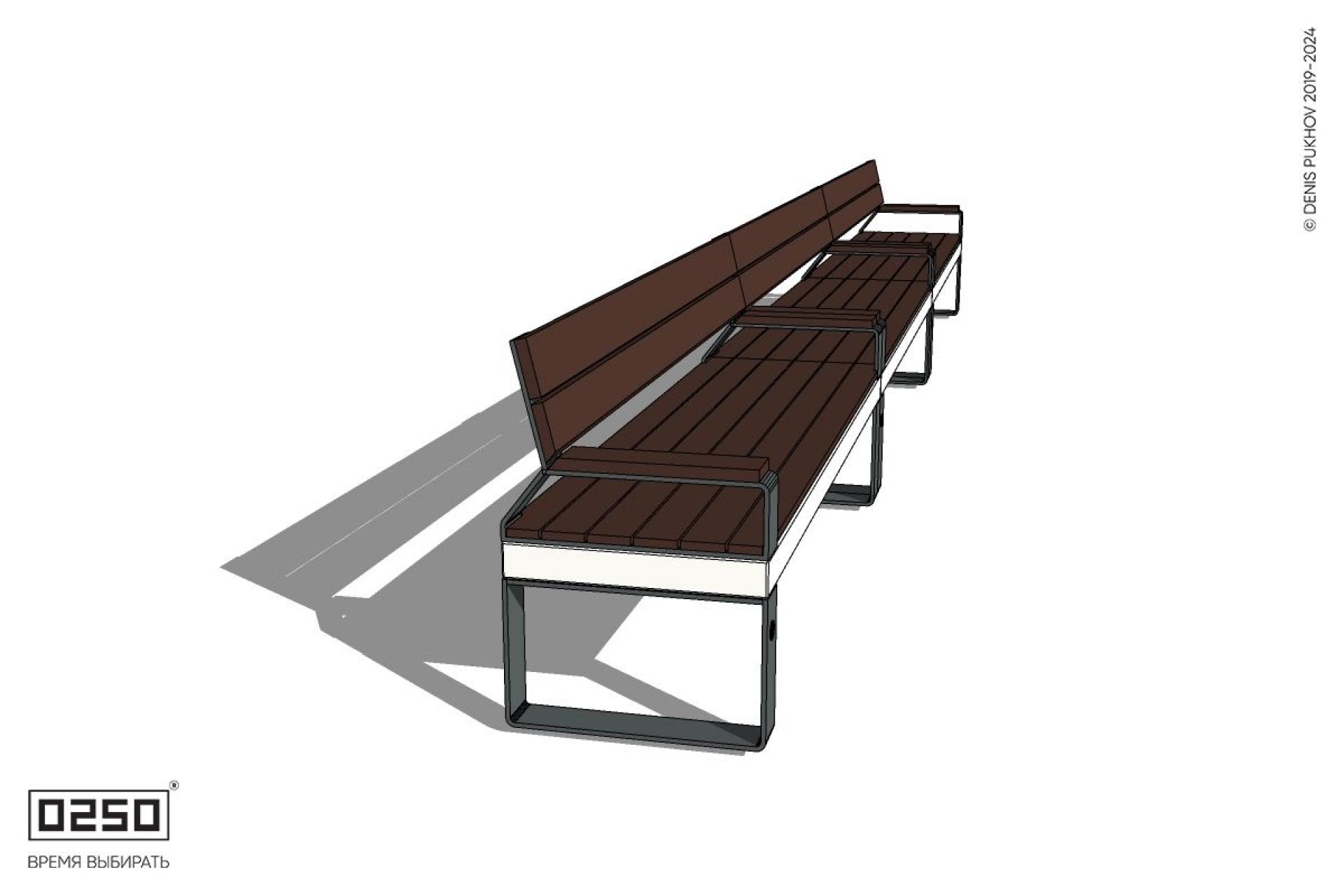 Уличная Скамейка трехпролетная со спинкой и подлокотником на ножках производство 0250