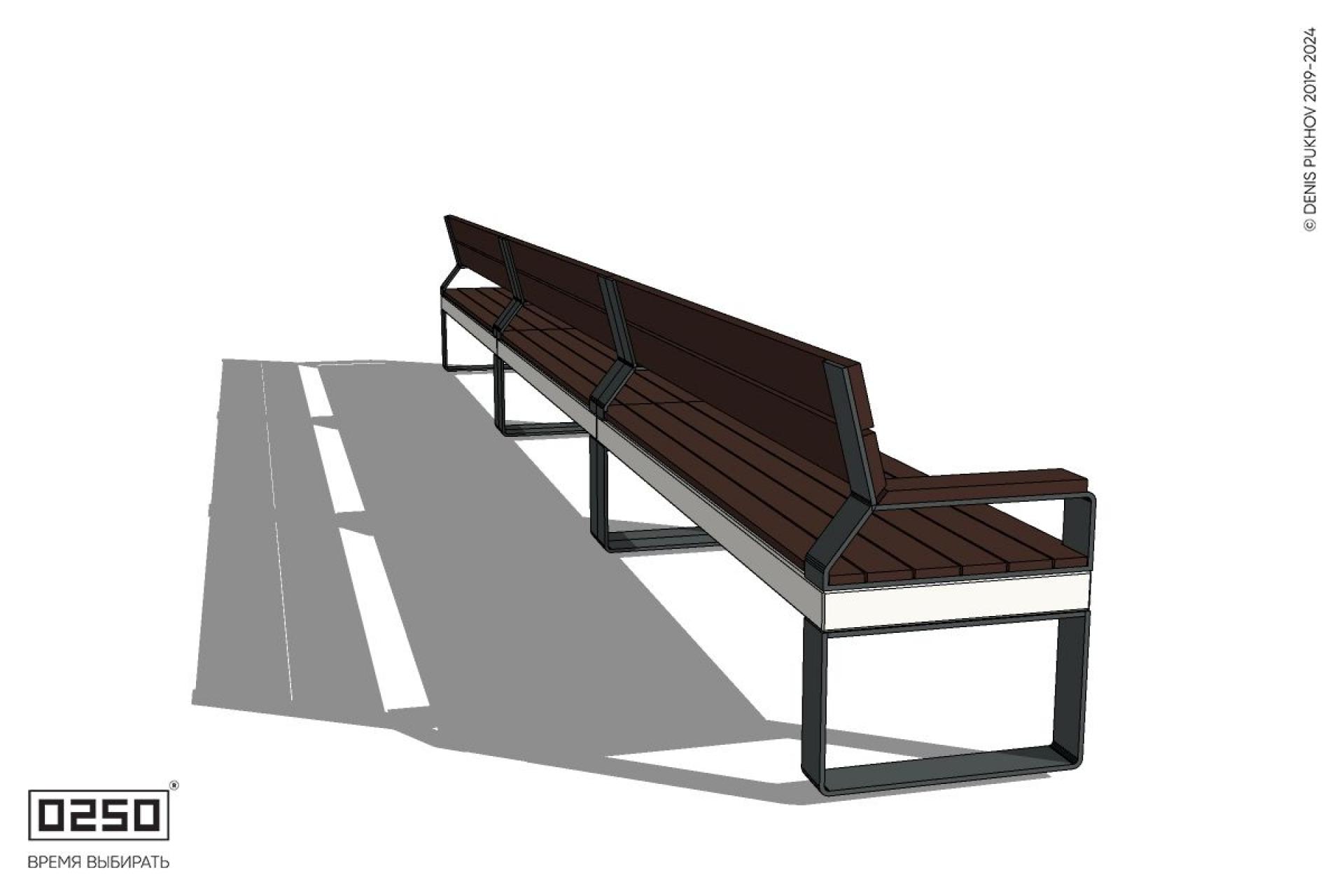 Уличная Скамейка трехпролетная со спинкой и подлокотником на ножках производство 0250