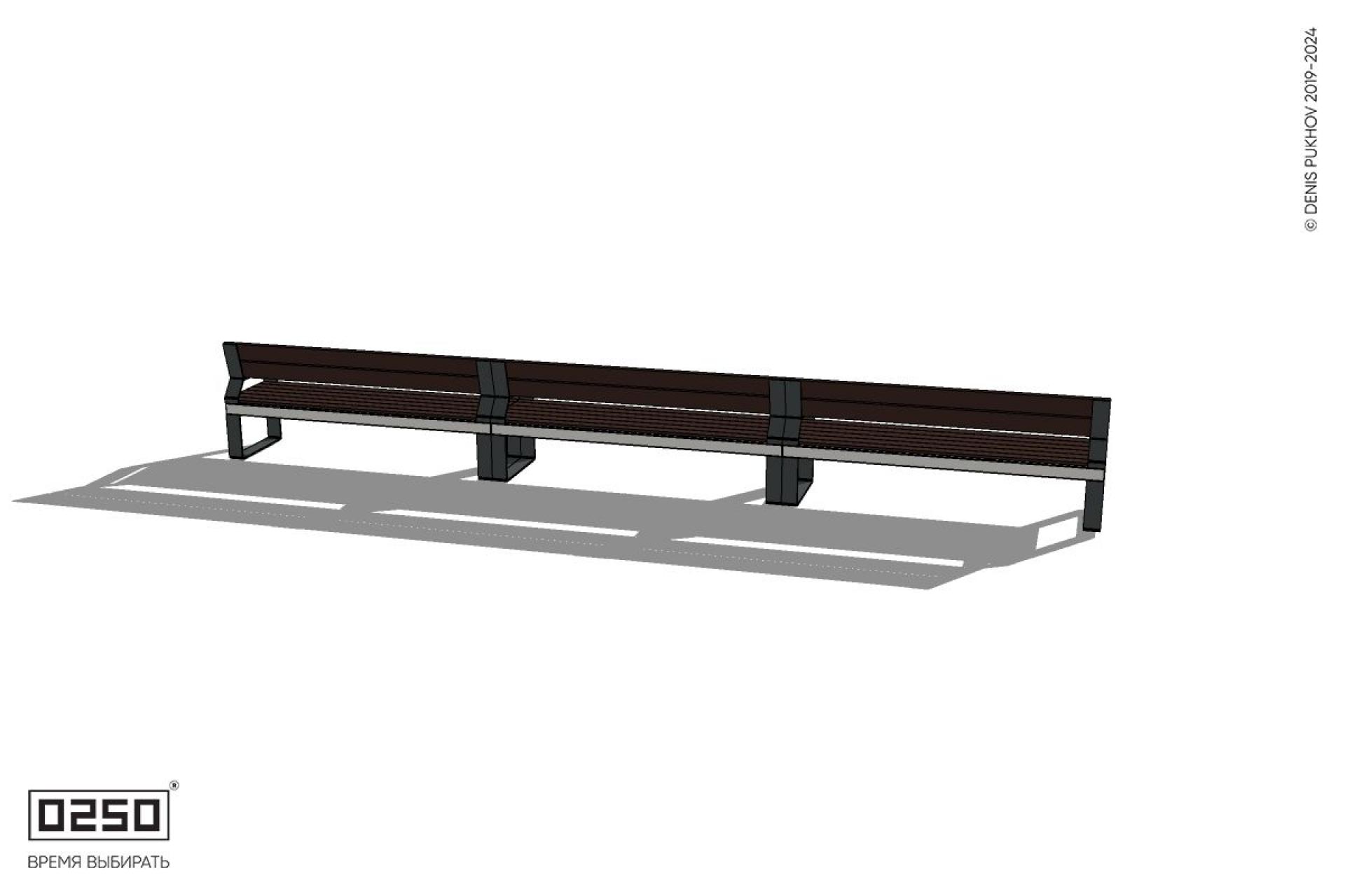Уличная Скамейка трехпролетная со спинкой и подлокотником на ножках производство 0250