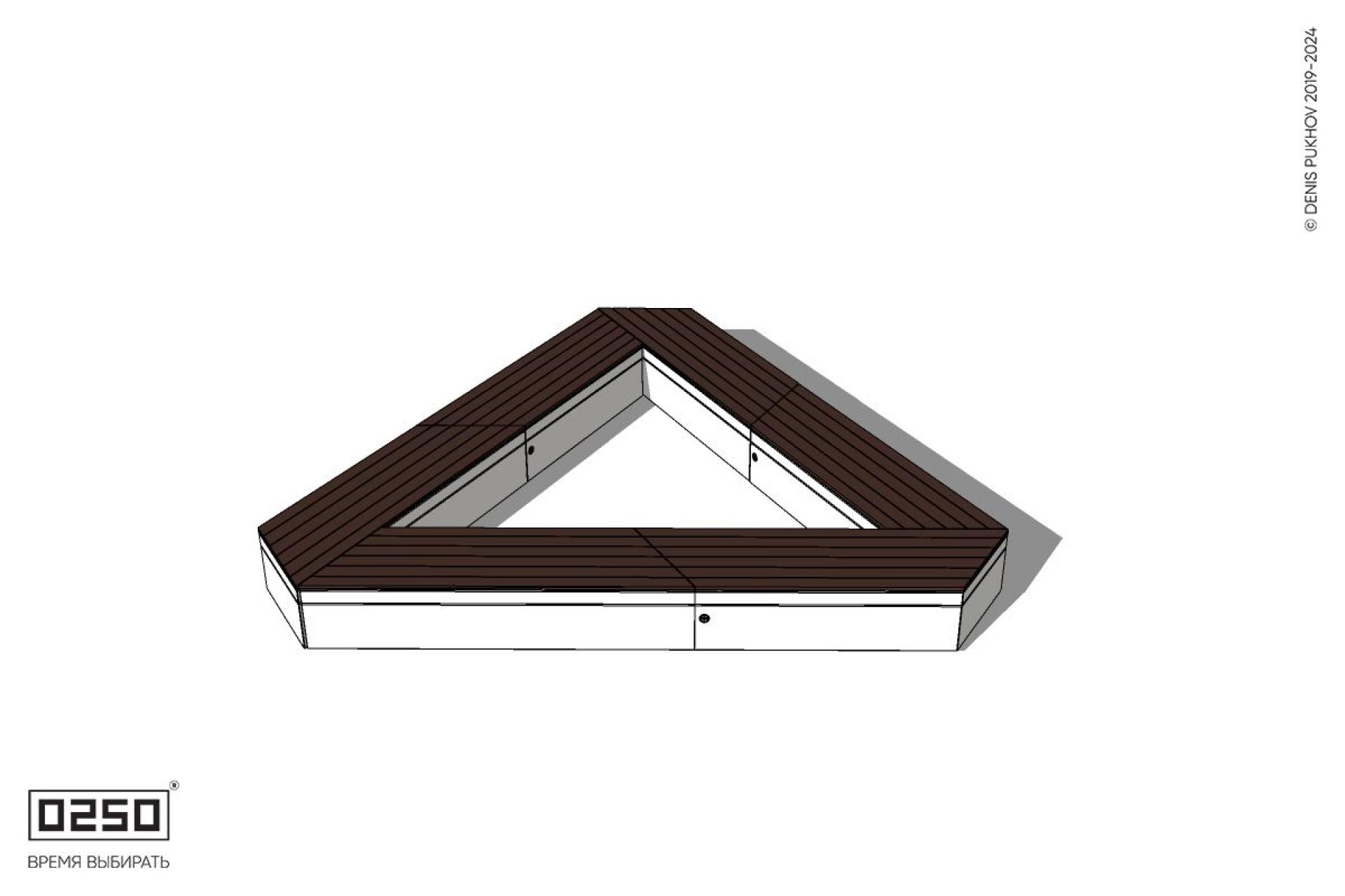 Уличная Треугольная двухпролетная скамейка на блоке усеченная короткая производство 0250