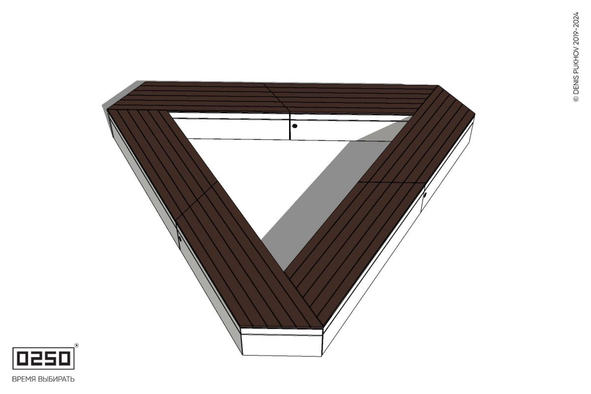 Уличная Треугольная двухпролетная скамейка на блоке усеченная короткая производство 0250