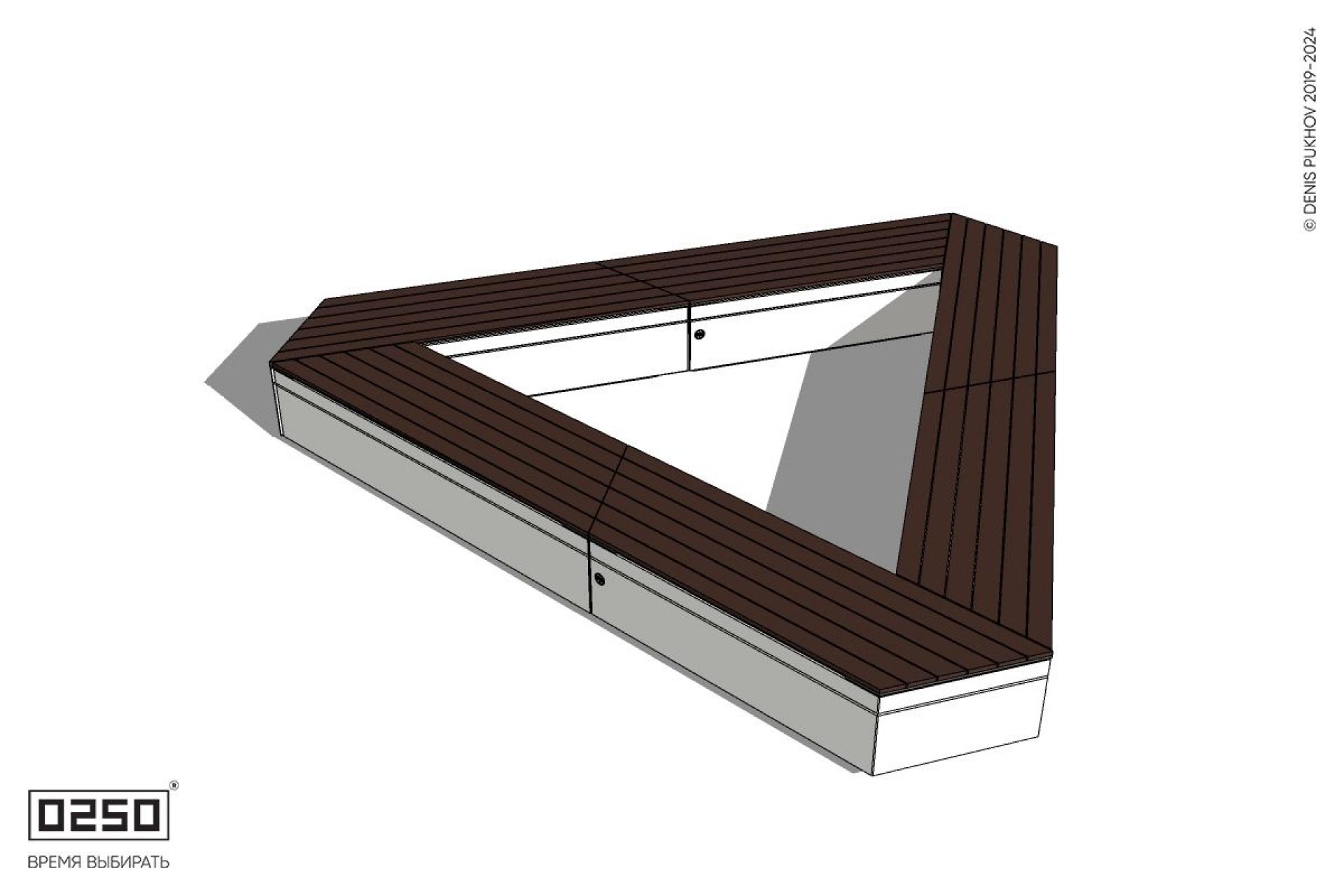 Уличная Треугольная двухпролетная скамейка на блоке усеченная короткая производство 0250