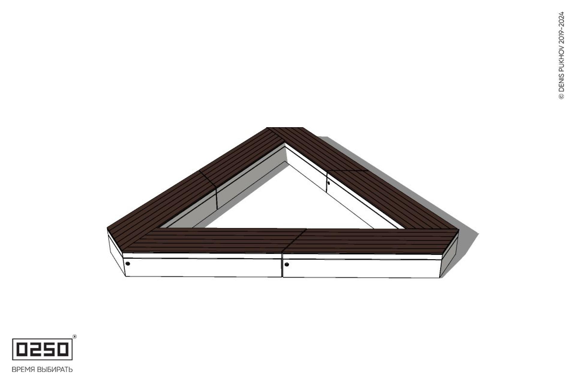 Уличная Треугольная двухпролетная скамейка на блоке усеченная производство 0250