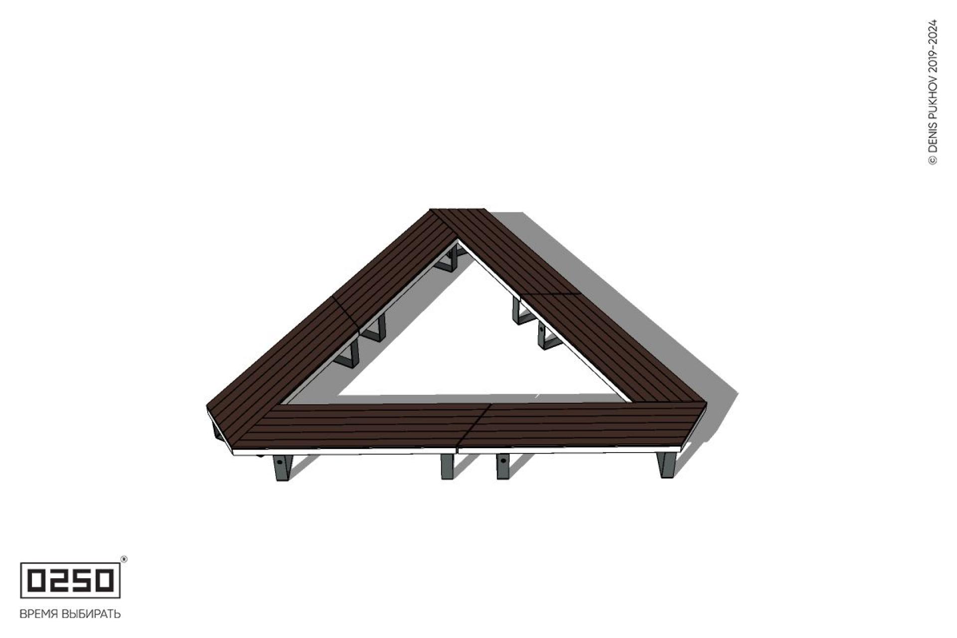 Уличная Треугольная двухпролетная скамейка на ножках усечённая производство 0250