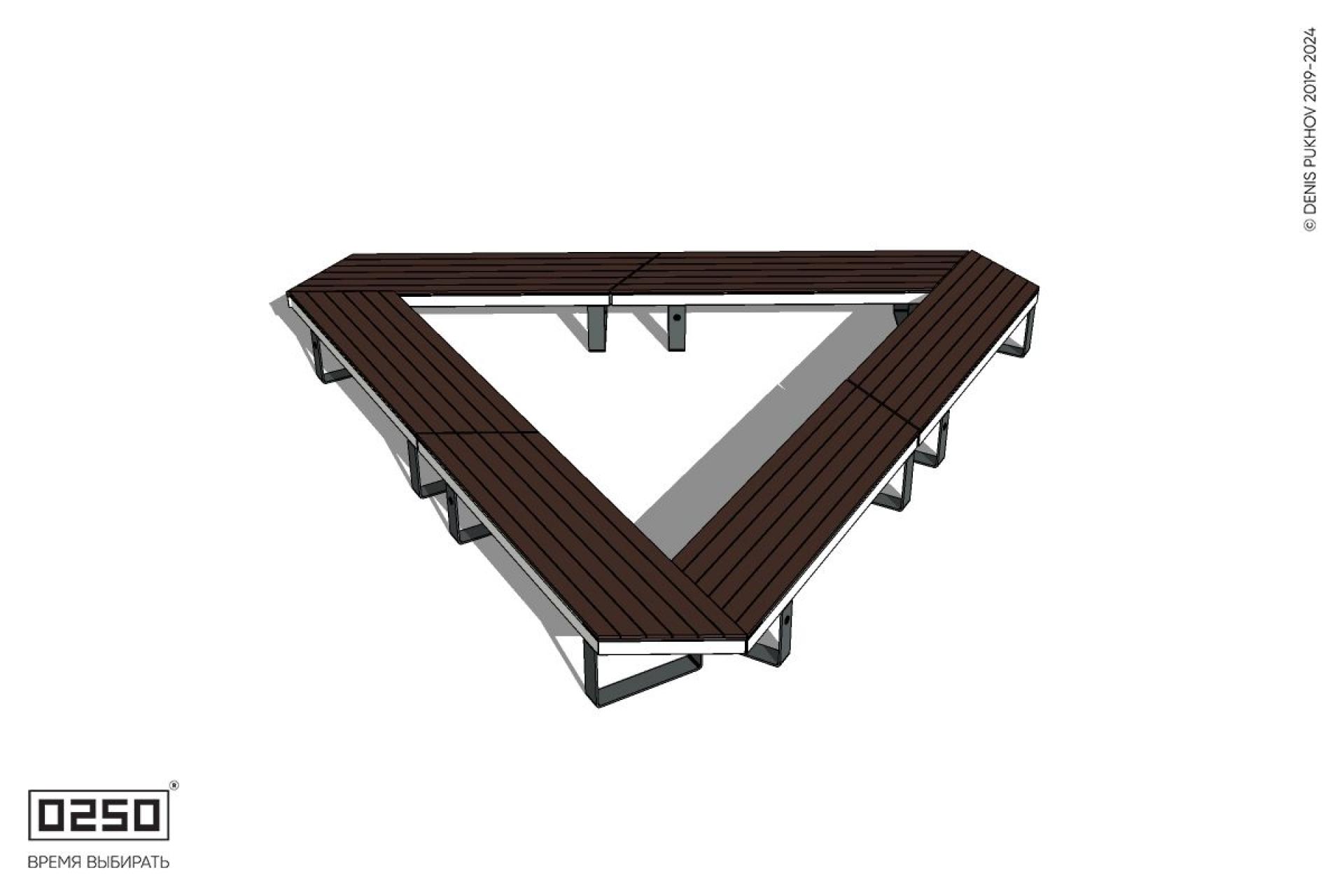 Уличная Треугольная двухпролетная скамейка на ножках усечённая производство 0250