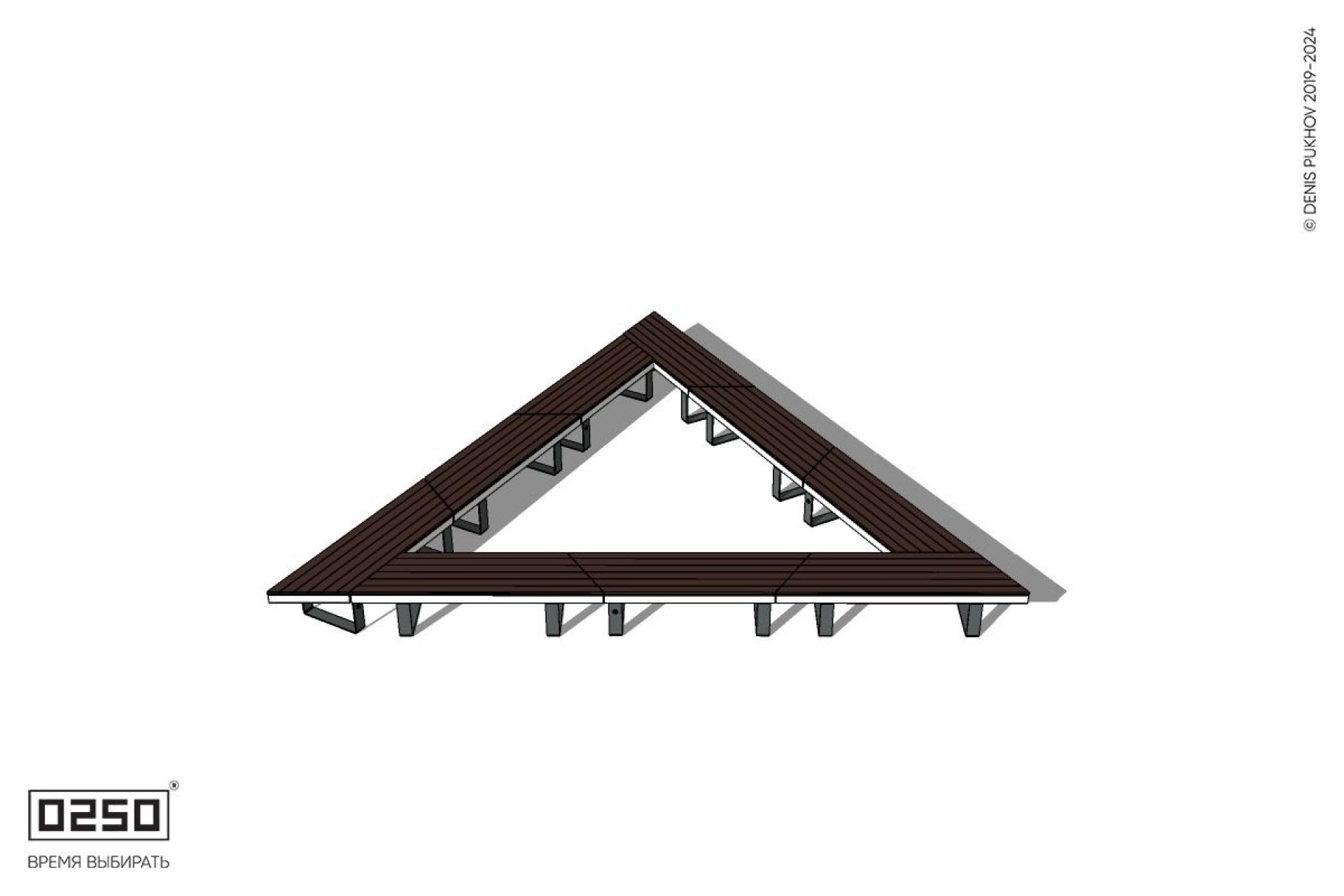 Уличная Треугольная трехпролетная скамейка на ножках производство 0250