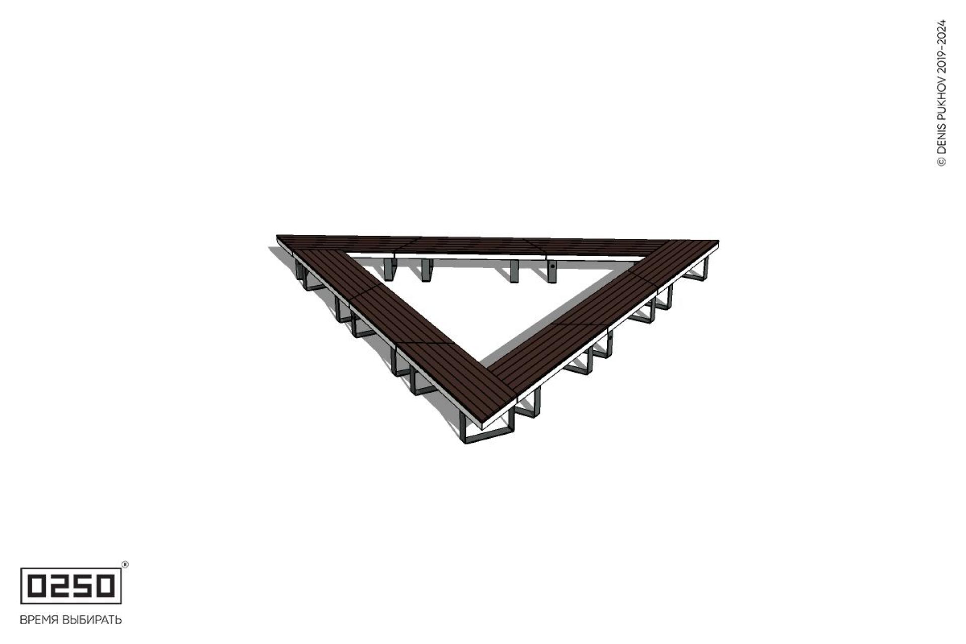 Уличная Треугольная трехпролетная скамейка на ножках производство 0250