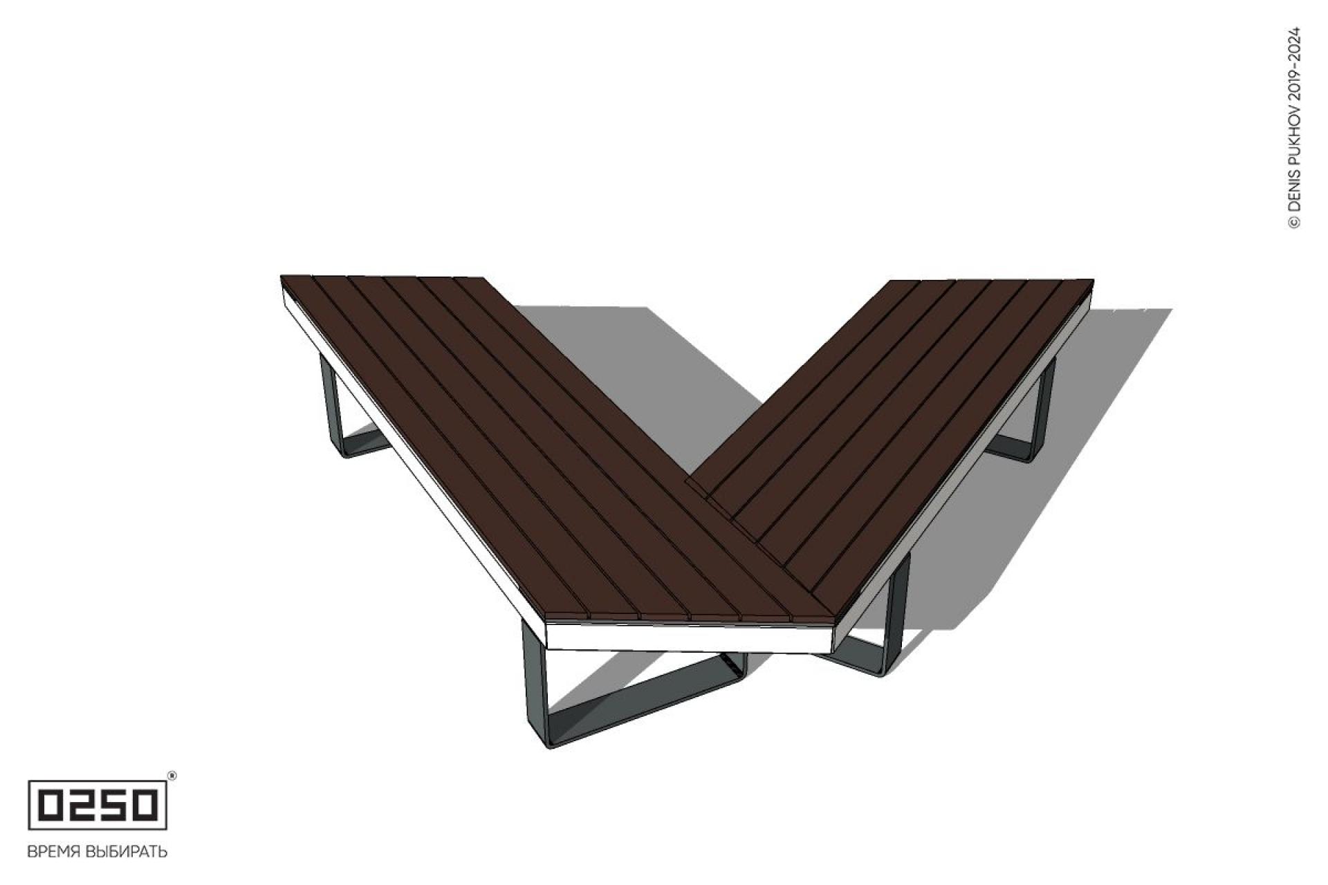 Уличная V-образная усеченная скамейка на ножках производство 0250