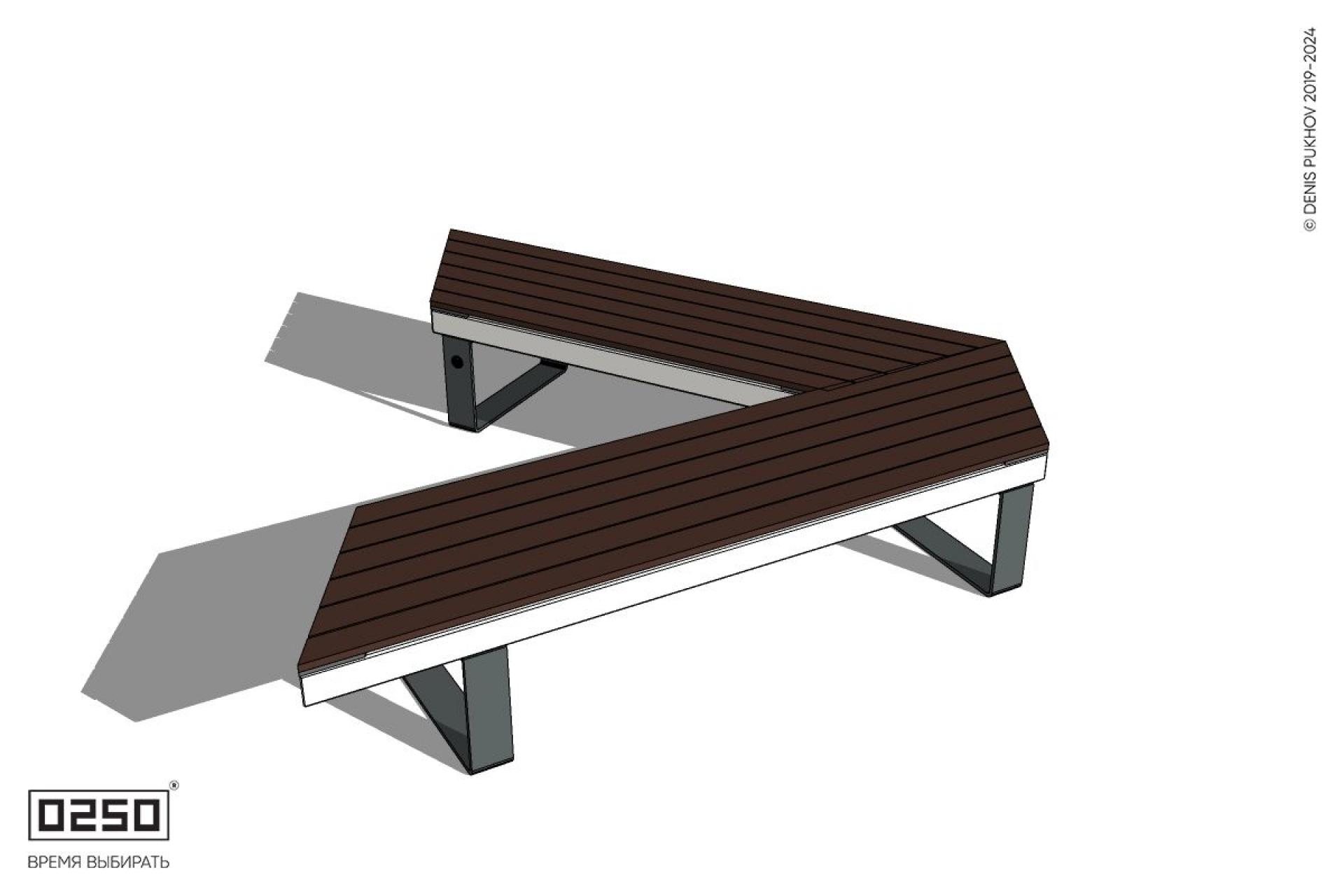 Уличная V-образная усеченная скамейка на ножках производство 0250