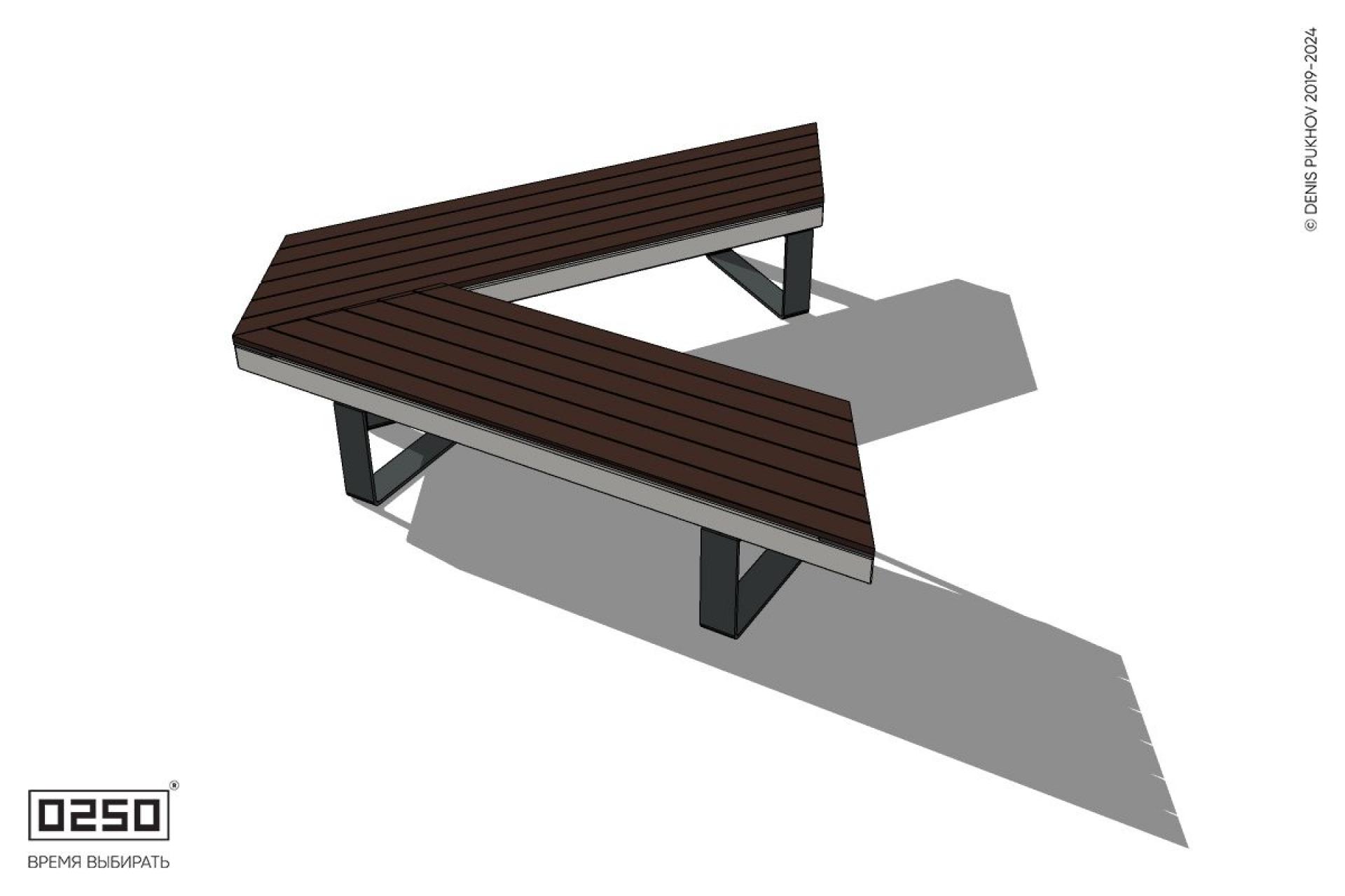 Уличная V-образная усеченная скамейка на ножках производство 0250