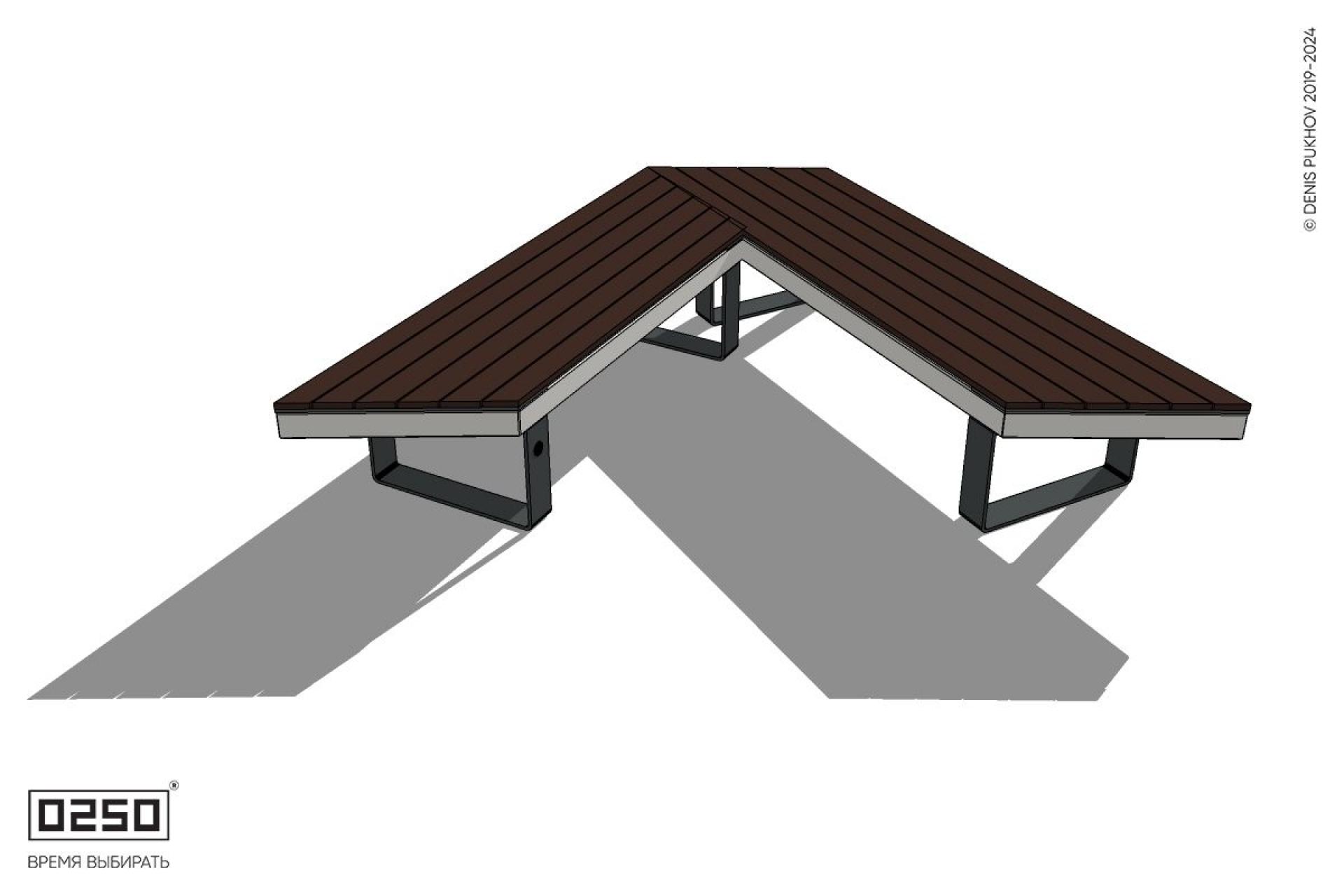 Уличная V-образная усеченная скамейка на ножках производство 0250