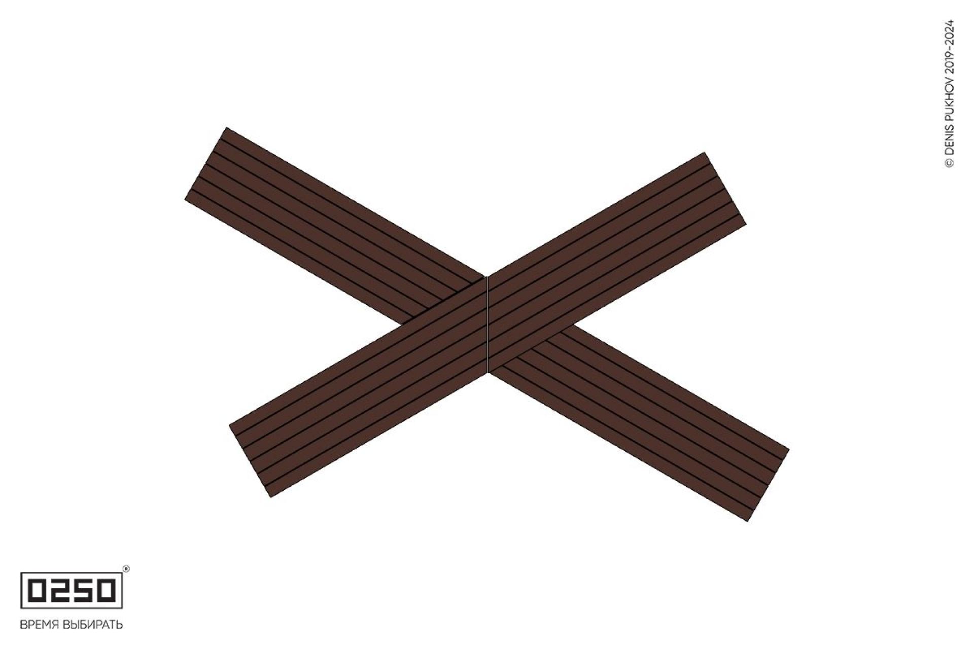 Уличная X-образная асимметричная скамейка на ножках производство 0250, module