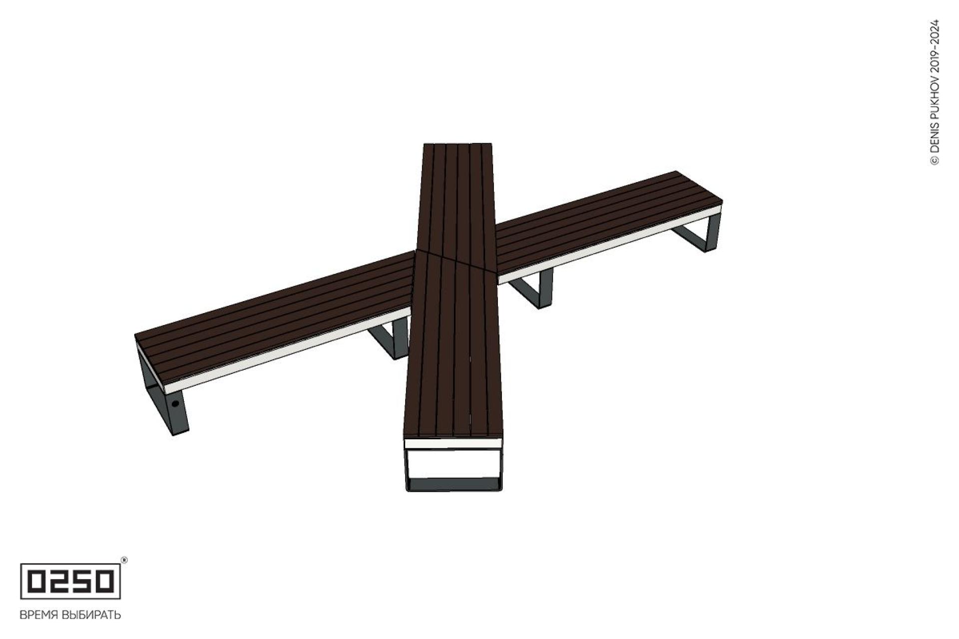 Уличная X-образная асимметричная скамейка на ножках производство 0250