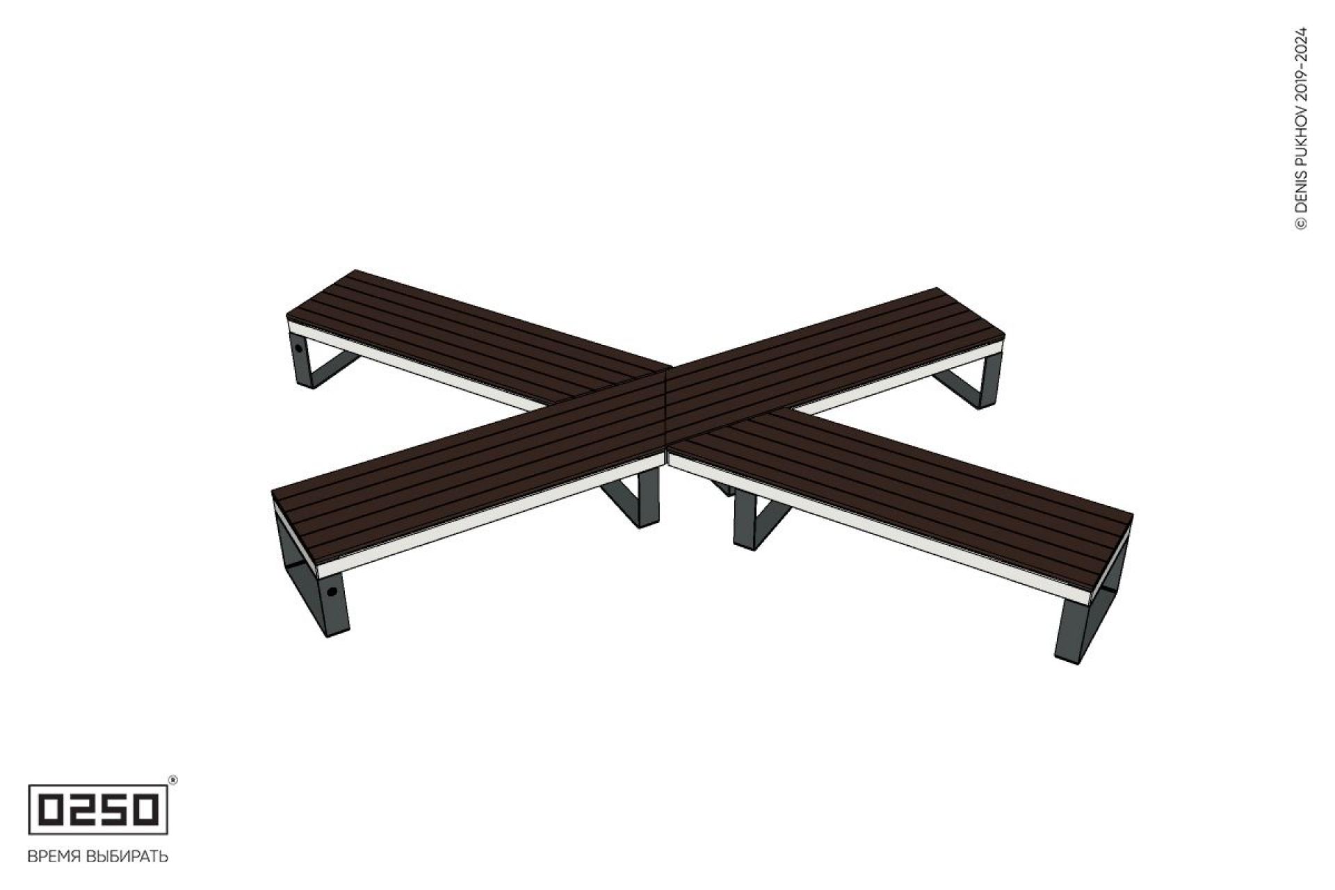 Уличная X-образная симметричная скамейка на ножках производство 0250 Уличная X-образная симметричная скамейка на ножках производство 0250