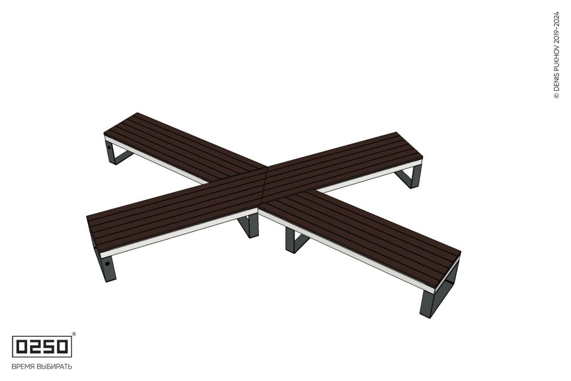 Уличная X-образная симметричная скамейка на ножках производство 0250 Уличная X-образная симметричная скамейка на ножках производство 0250
