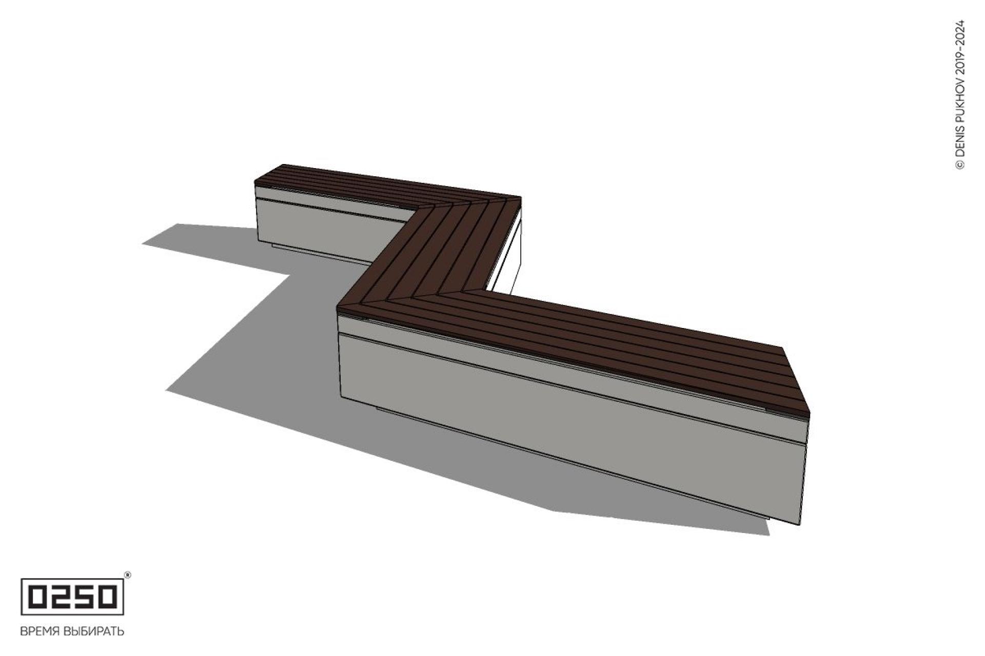 Уличная Z-образная трапецеидальная скамейка удлиненная на блоке производство 0250