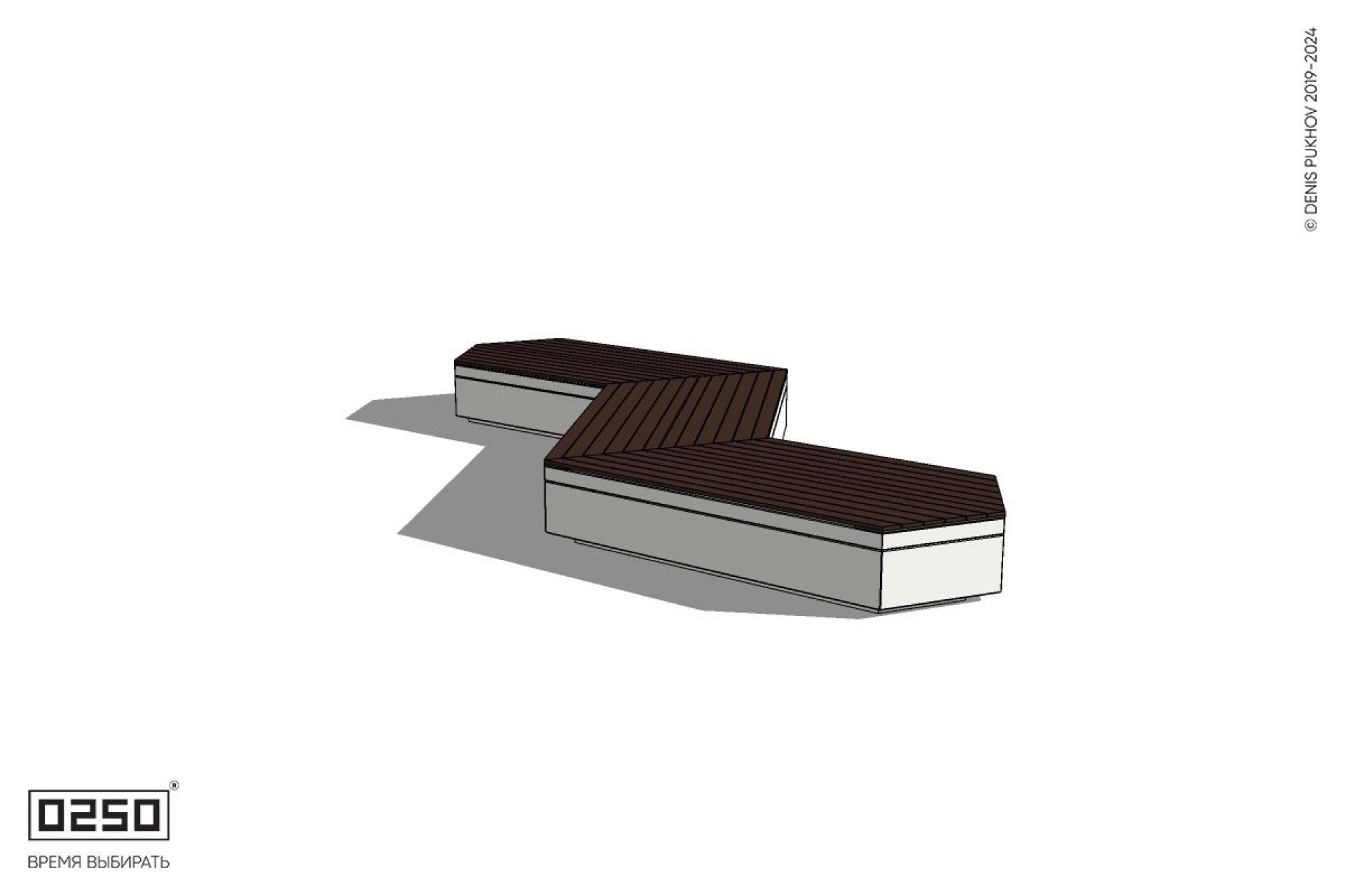 Уличная Z-образная двухсторонняя трапециевидная скамейка на блоке с клиновидными торцами производство 0250