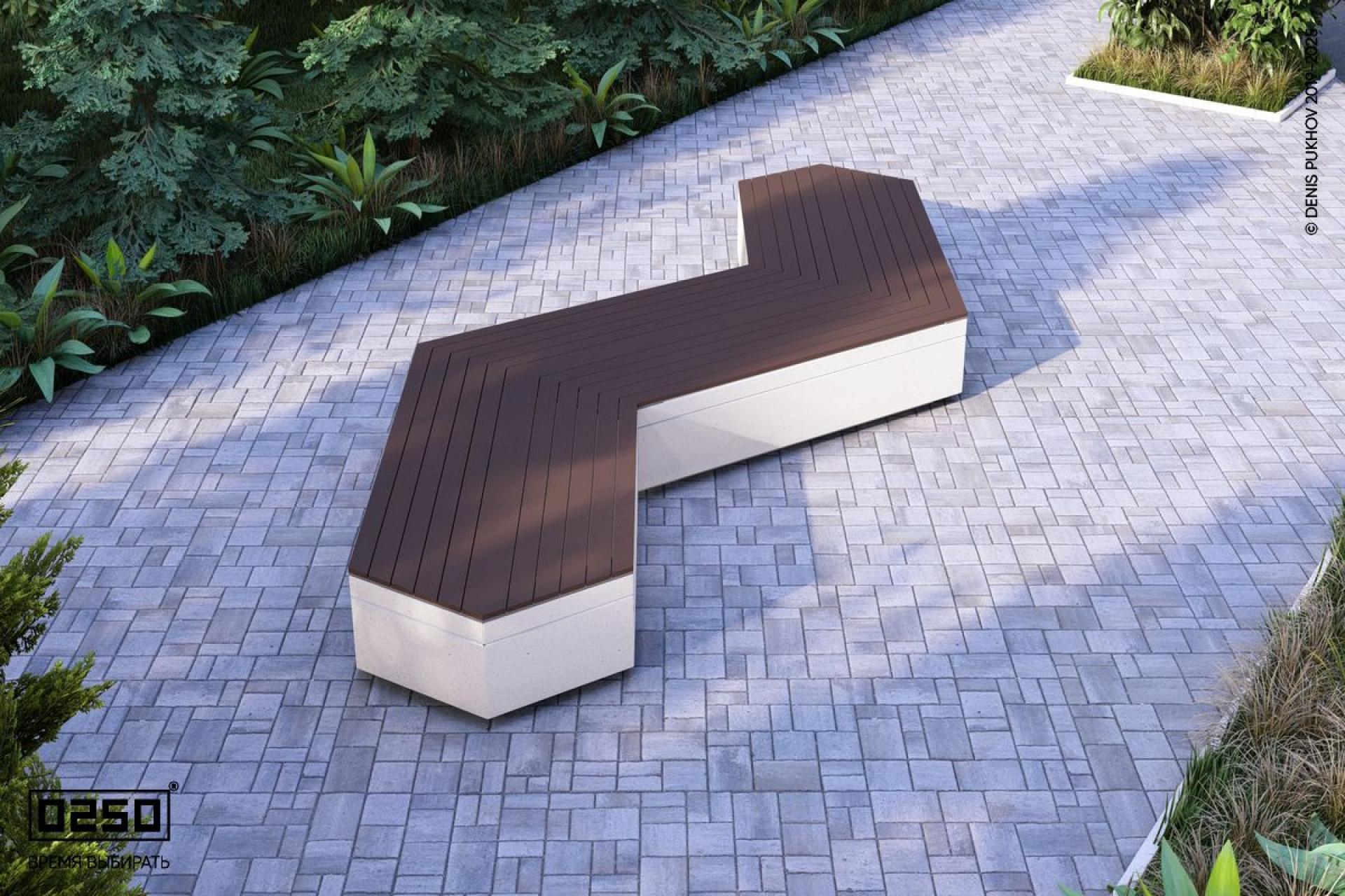 Уличная Z-образная двухсторонняя трапециевидная скамейка на блоке с клиновидными торцами производство 0250, module