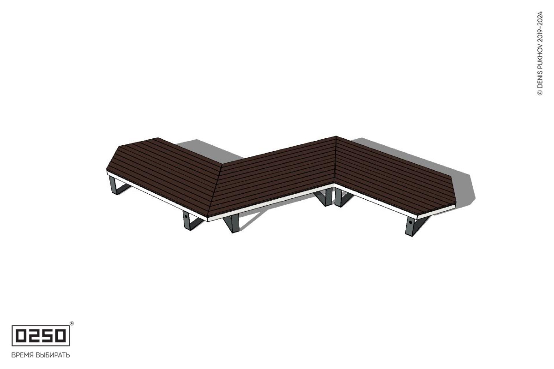 Уличная Z-образная двухсторонняя трапецеидальная скамейка на ножках с клиновидными торцами производство 0250