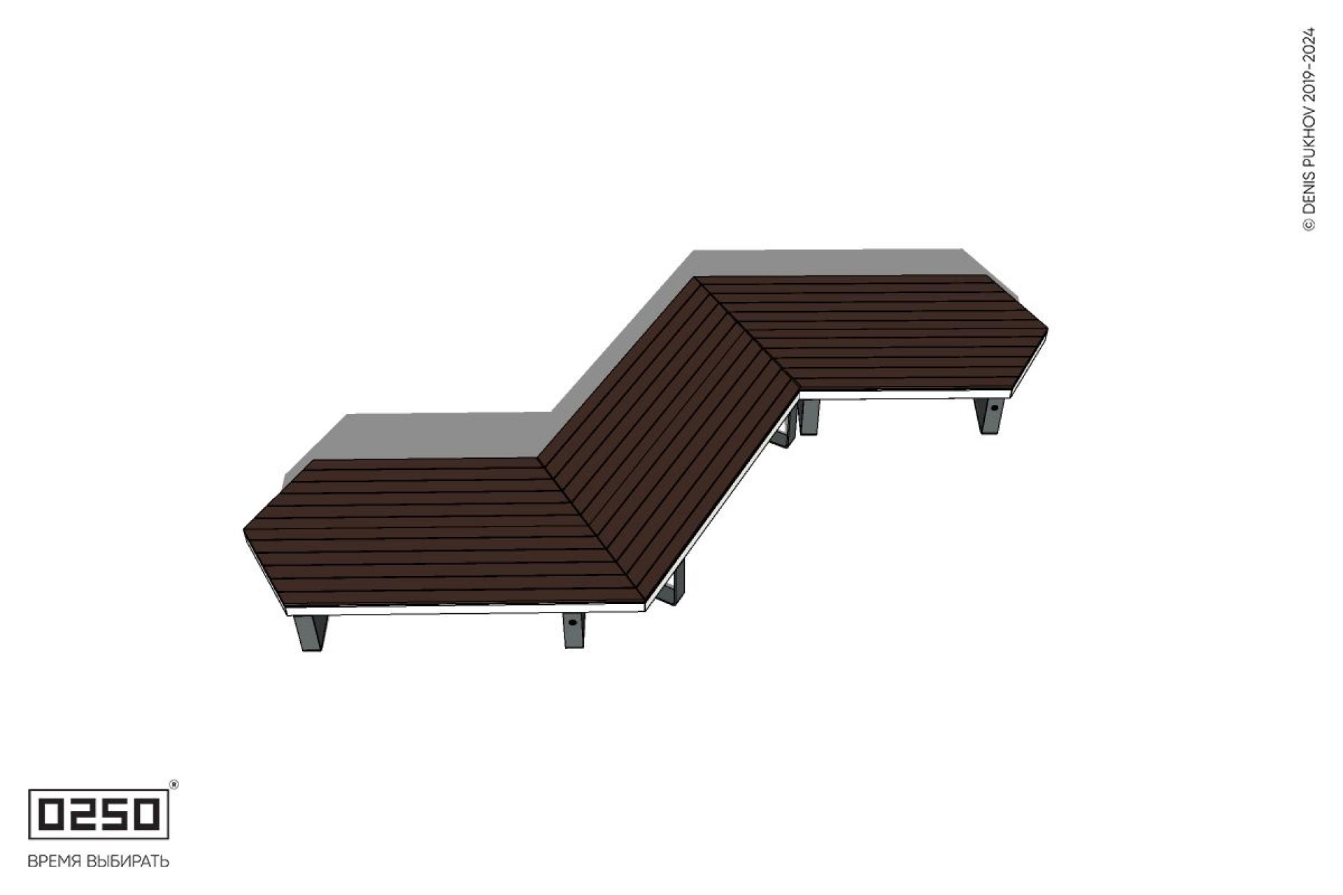 Уличная Z-образная двухсторонняя трапецеидальная скамейка на ножках с клиновидными торцами производство 0250