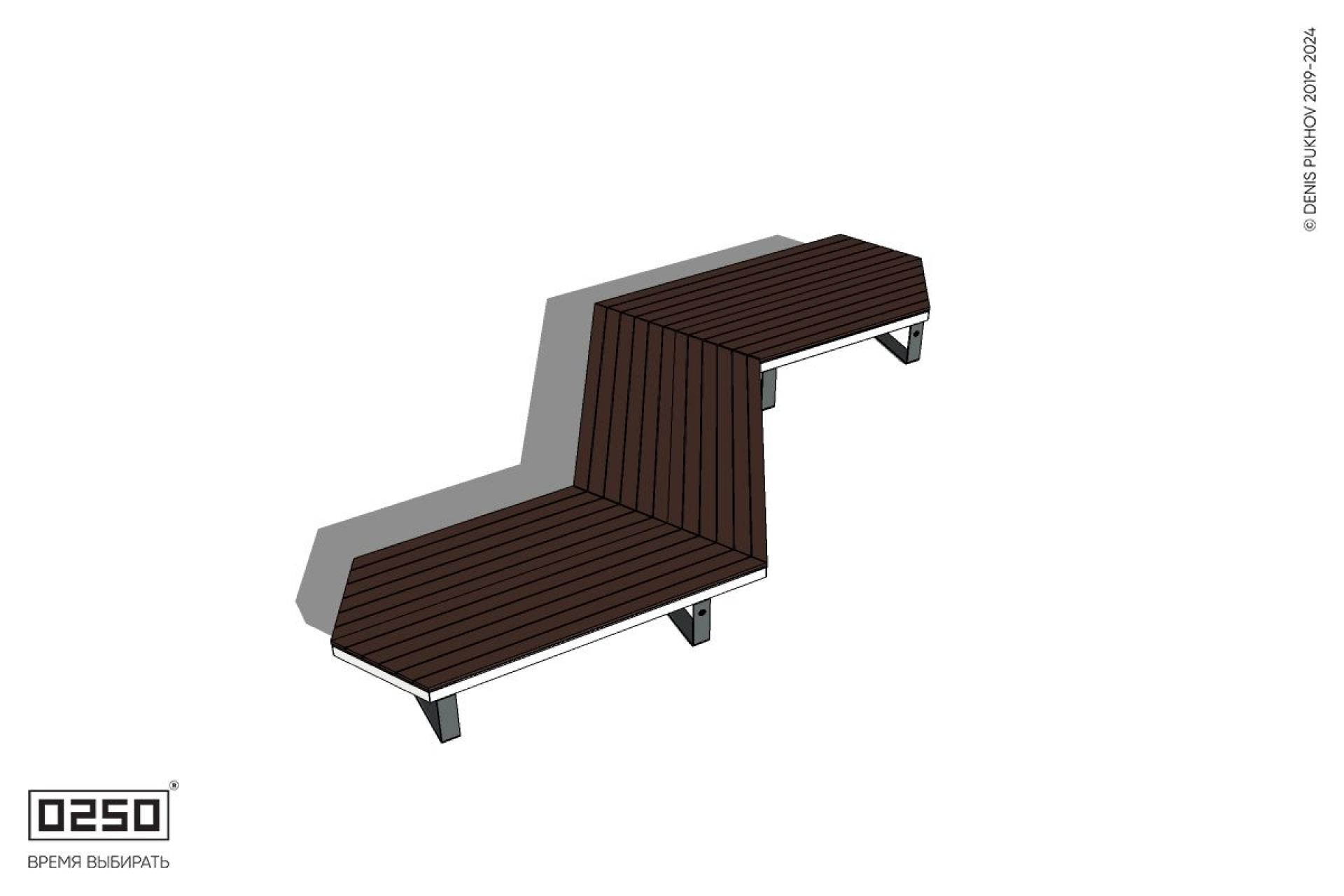 Уличная Z-образная двухсторонняя трапецеидальная скамейка на ножках с клиновидными торцами производство 0250
