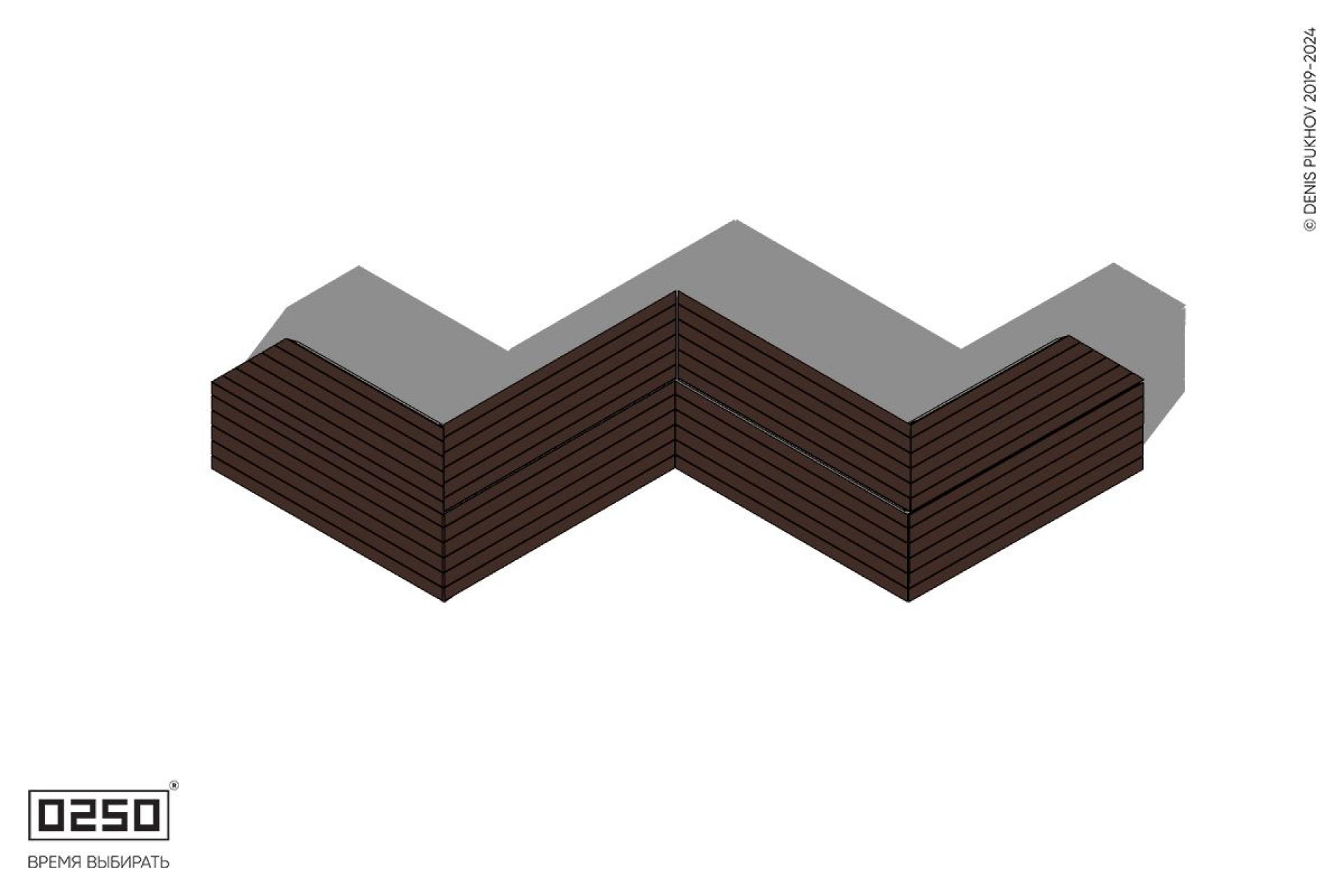 Уличная Зигзагообразная трапецеидальная двухсторонняя четырехпролетная скамейка с клиновидными торцами на блоке производство 0250, module