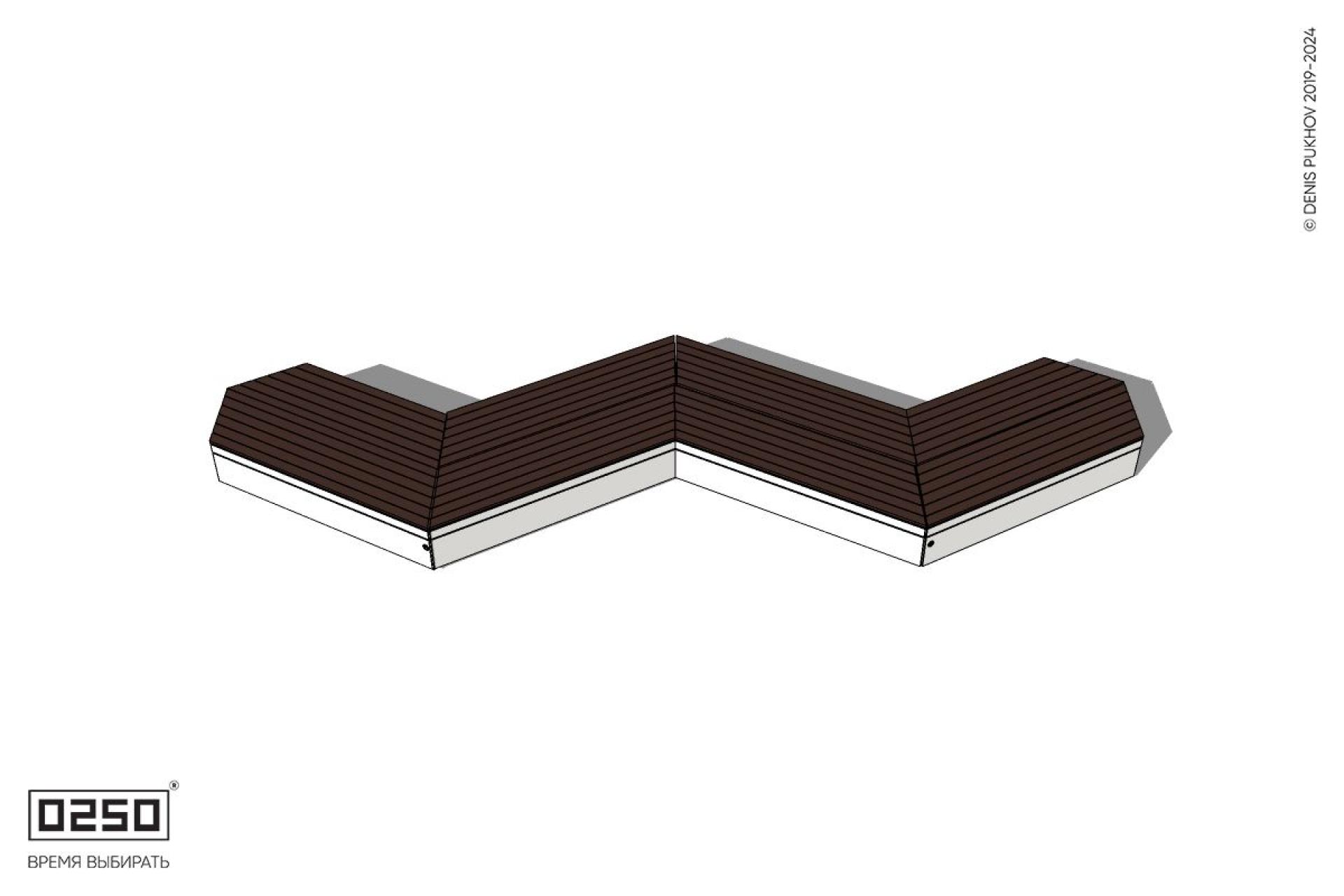 Уличная Зигзагообразная трапецеидальная двухсторонняя четырехпролетная скамейка с клиновидными торцами на блоке производство 0250