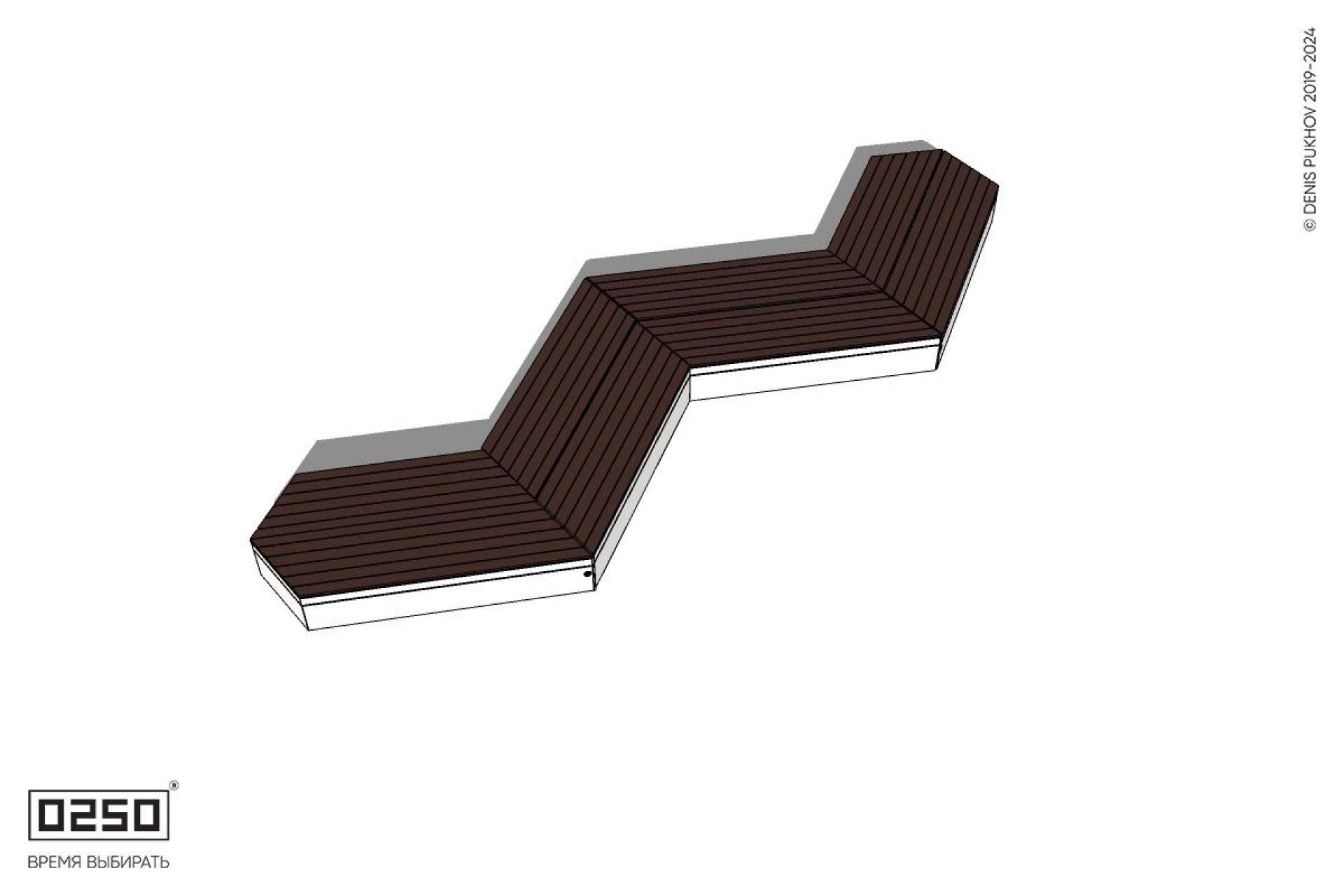 Уличная Зигзагообразная трапецеидальная двухсторонняя четырехпролетная скамейка с клиновидными торцами на блоке производство 0250