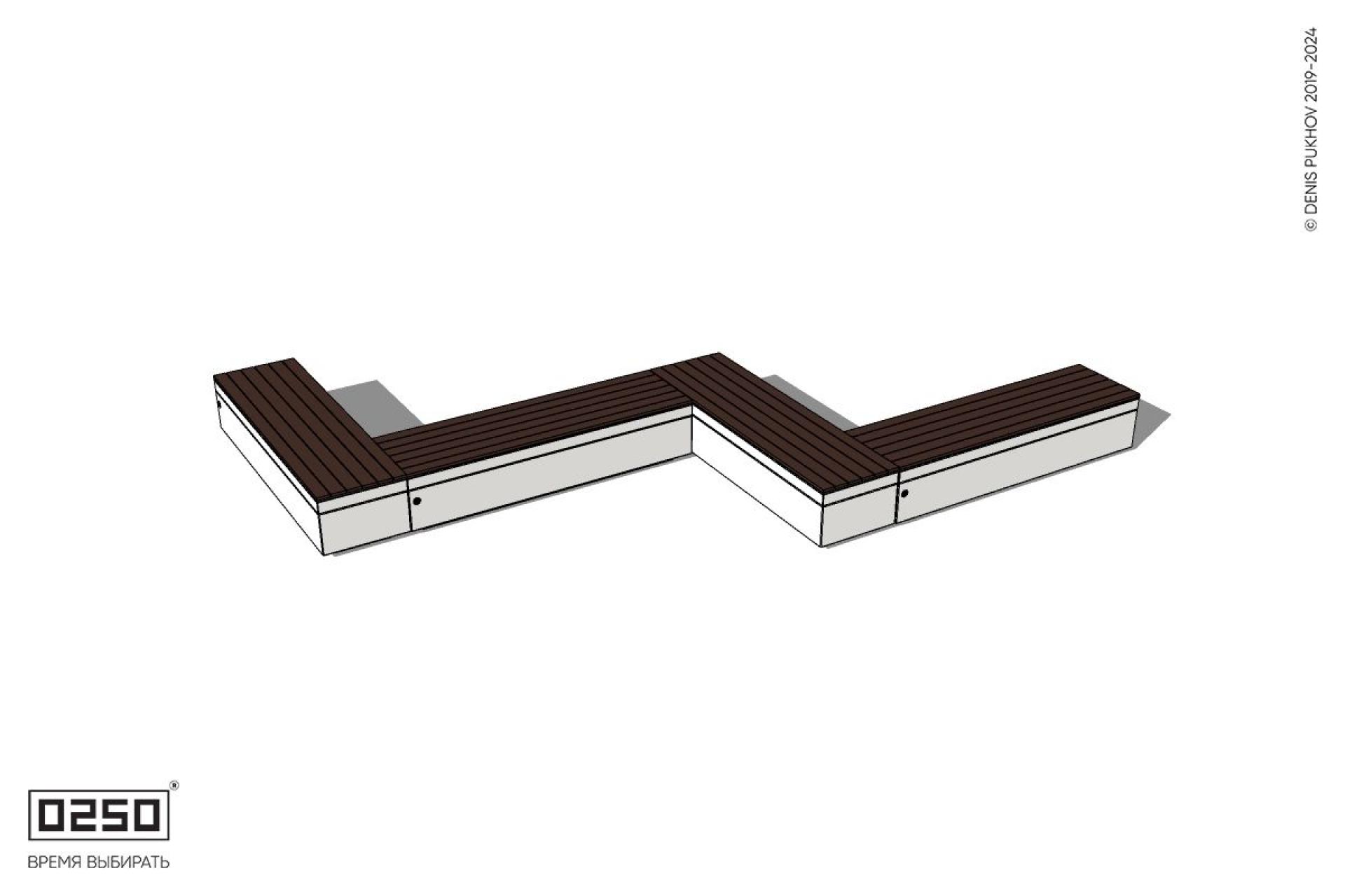 Уличная Зигзагообразная прямоугольная четырехпролетная скамейка на блоке производство 0250