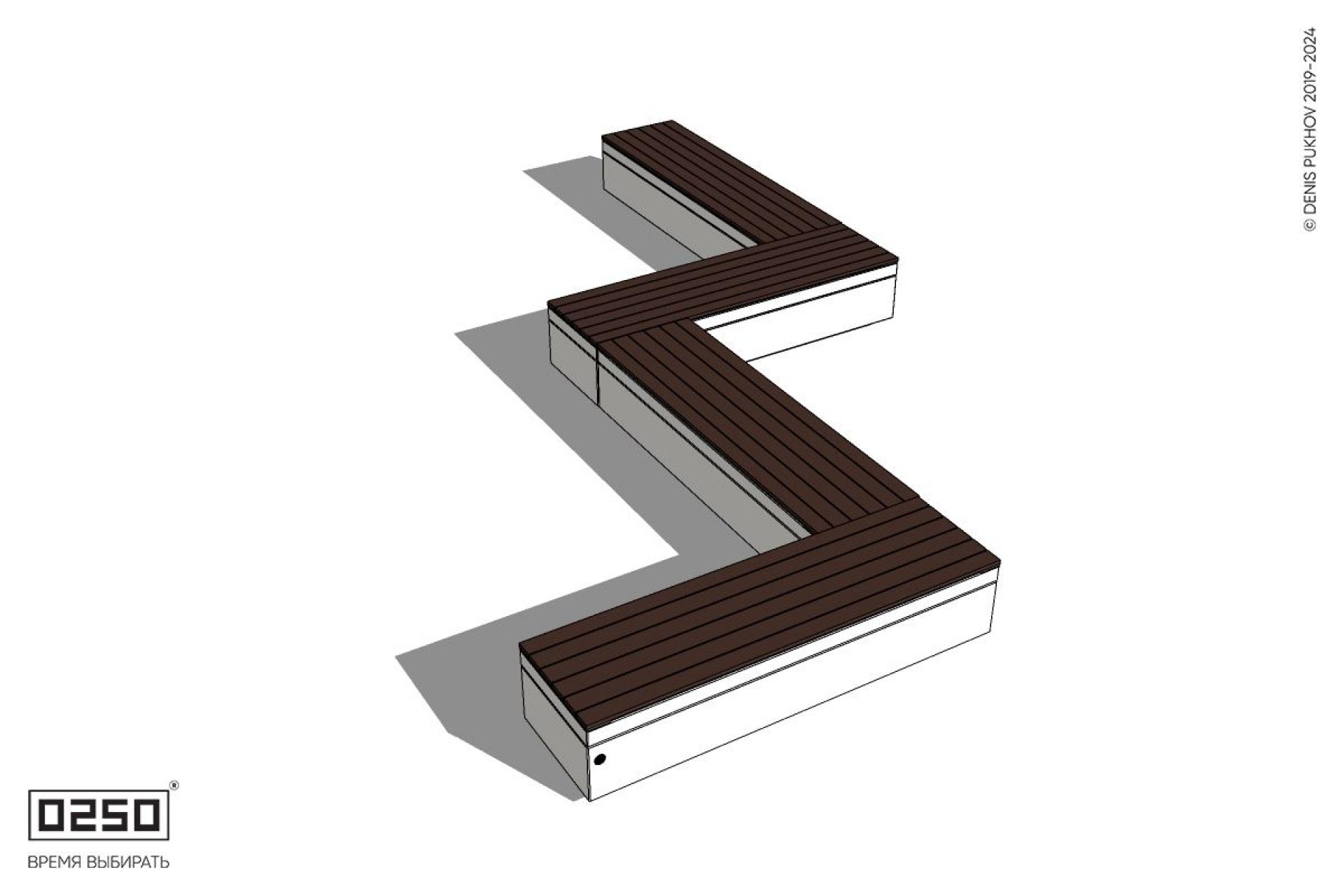 Уличная Зигзагообразная прямоугольная четырехпролетная скамейка на блоке производство 0250