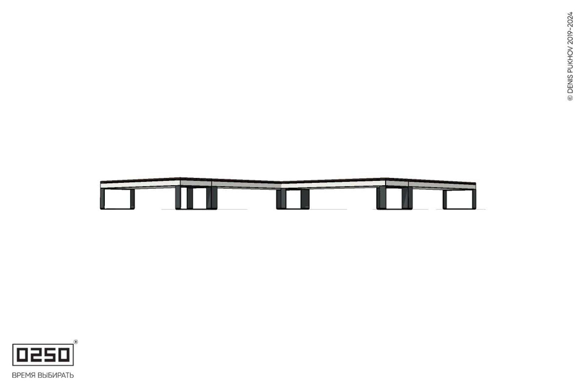 Уличная Зигзагообразная прямоугольная четырехпролетная скамейка на ножках производство 0250