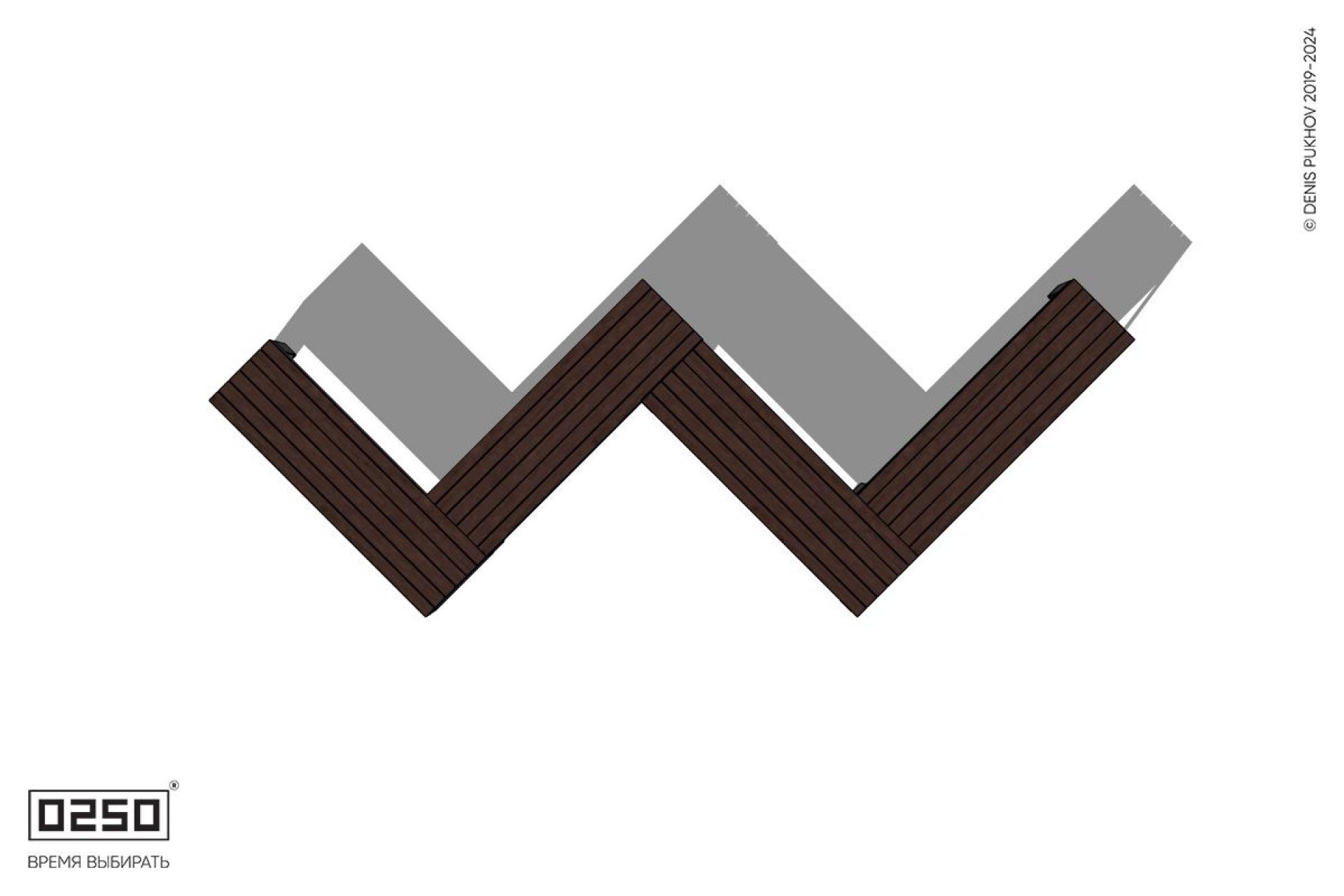 Уличная Зигзагообразная прямоугольная четырехпролетная скамейка на ножках производство 0250, module